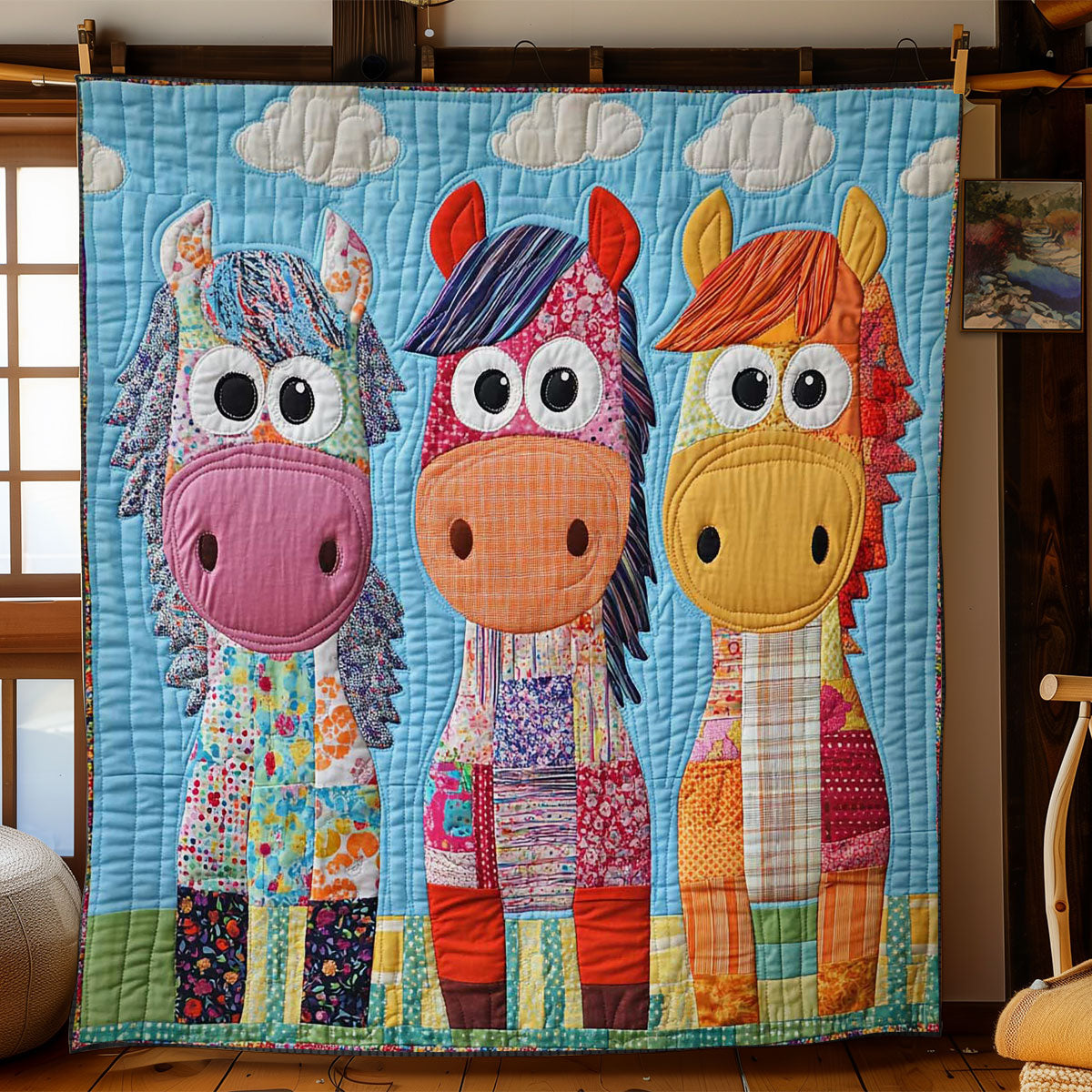 Colorful Horse Quilted Blanket Best Throw Blanket Dad Daughter Christmas Gifts