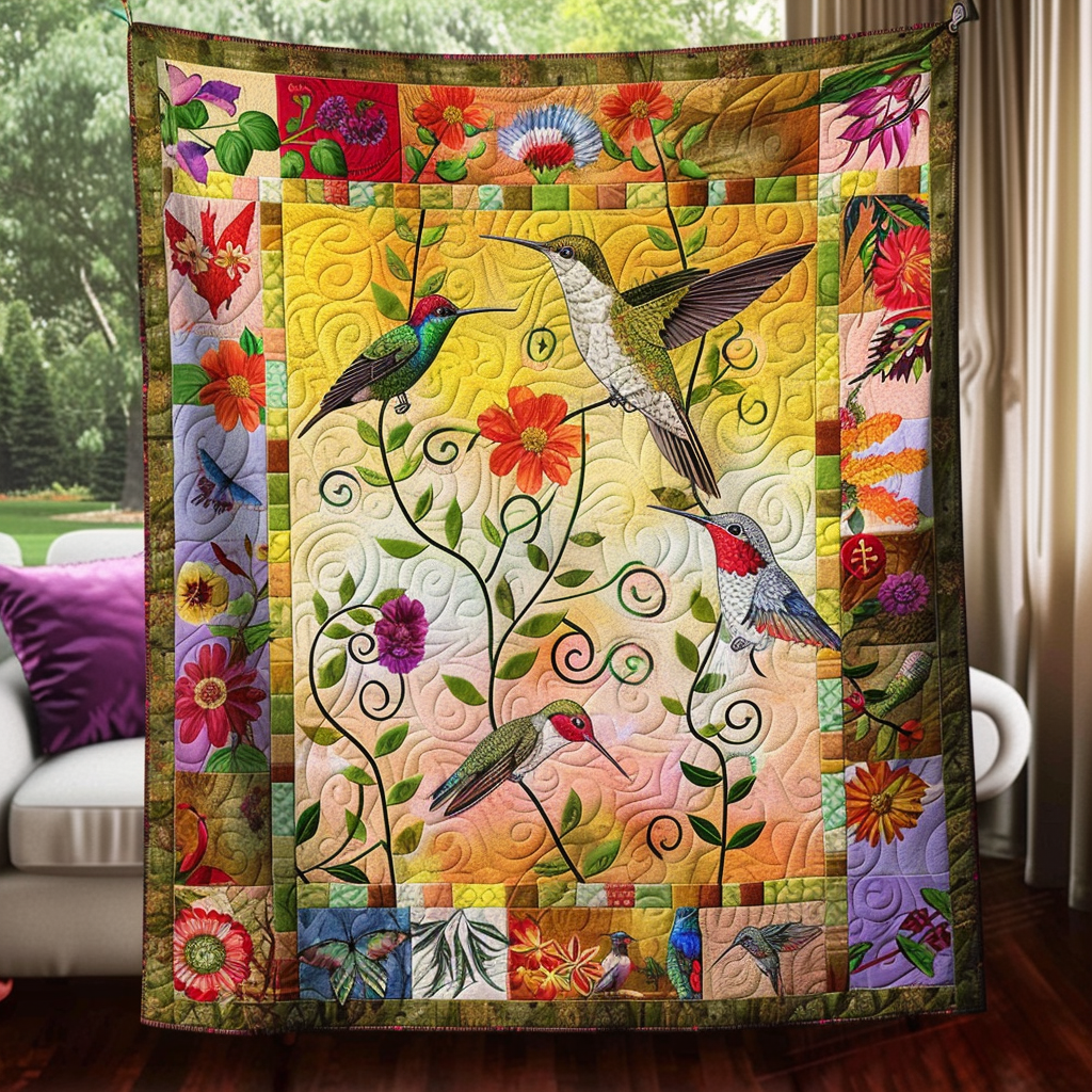 Colorful Hummingbird Quilted Blanket Gifts For Hummingbird Lovers