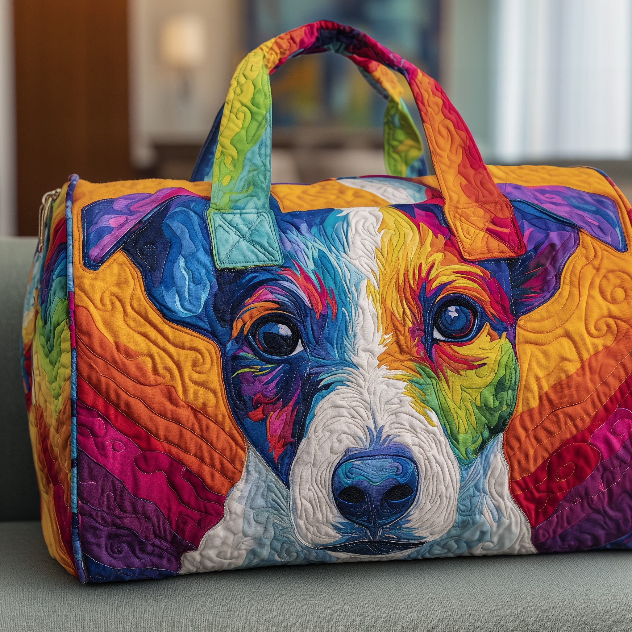 Colorful Jack Russell Quilted Duffle Bag Independence Day Gift Idea
