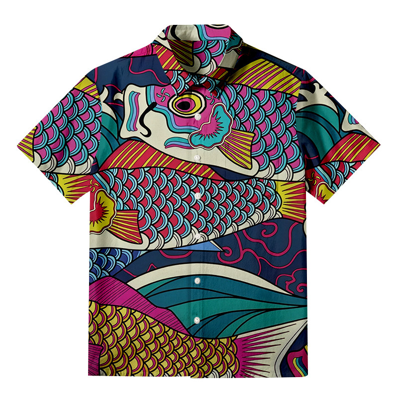 Colorful Japanese Koinobori Aloha Button Up Shirt Colorful Fish Shirt Gifts For Him
