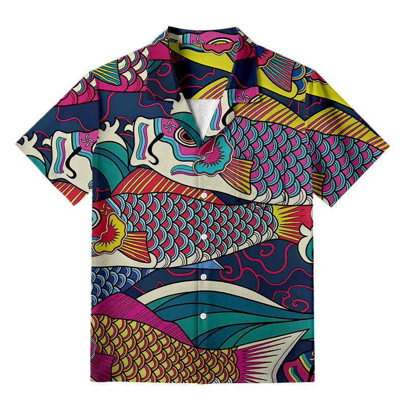 Colorful Japanese Koinobori Aloha Hawaiian Shirt Japanese Art Shirt Gifts For Fish Lovers