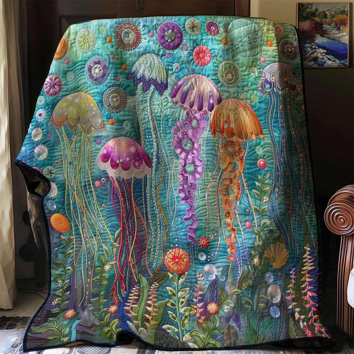 Colorful Jellyfishes Quilt Blanket Winter Blanket Snowman Gifts For Adults