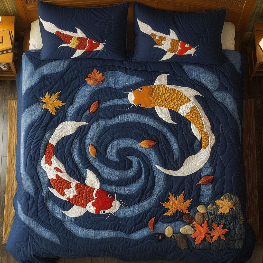 Colorful Koi Quilted Bedding Set Bed Decor Koi Birthday Gift