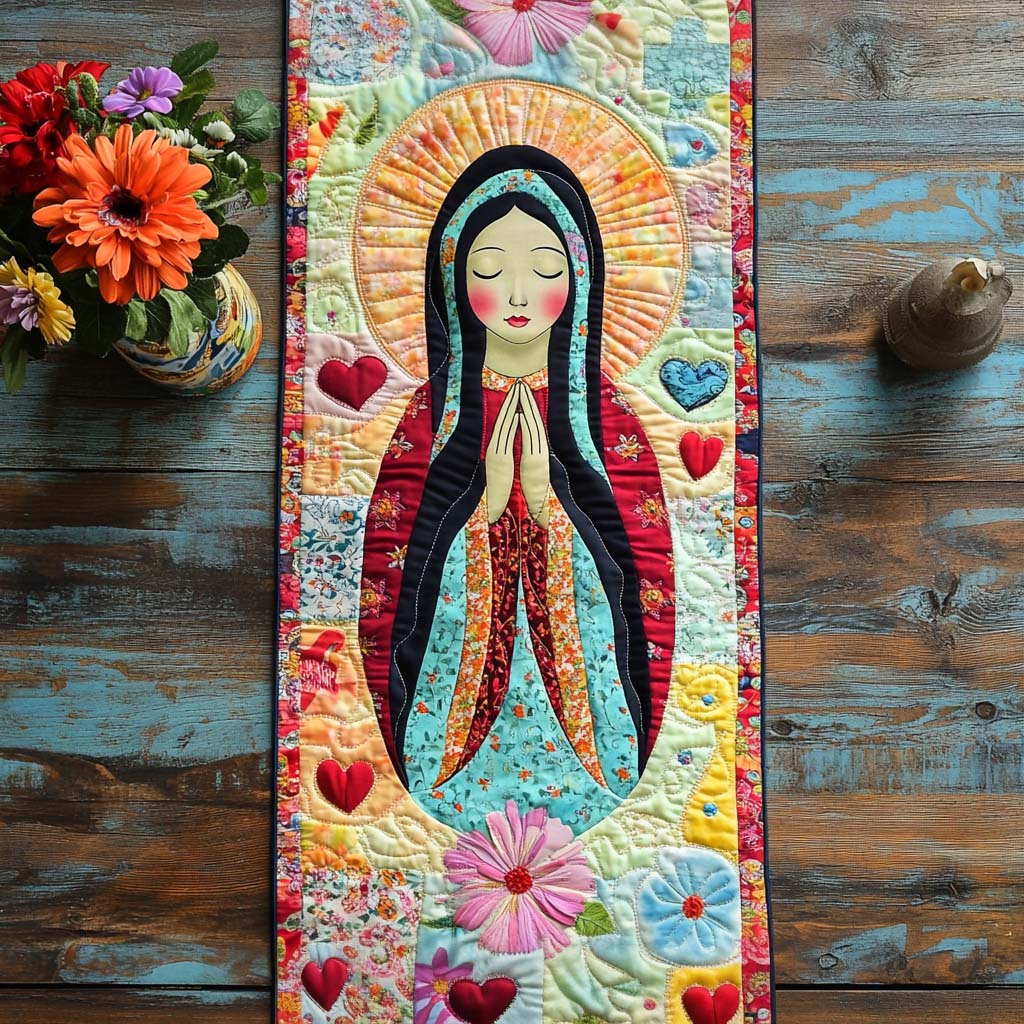 Colorful Madonna Quilted Table Runner Runner Christmas Decoration Religious Gift Ideas