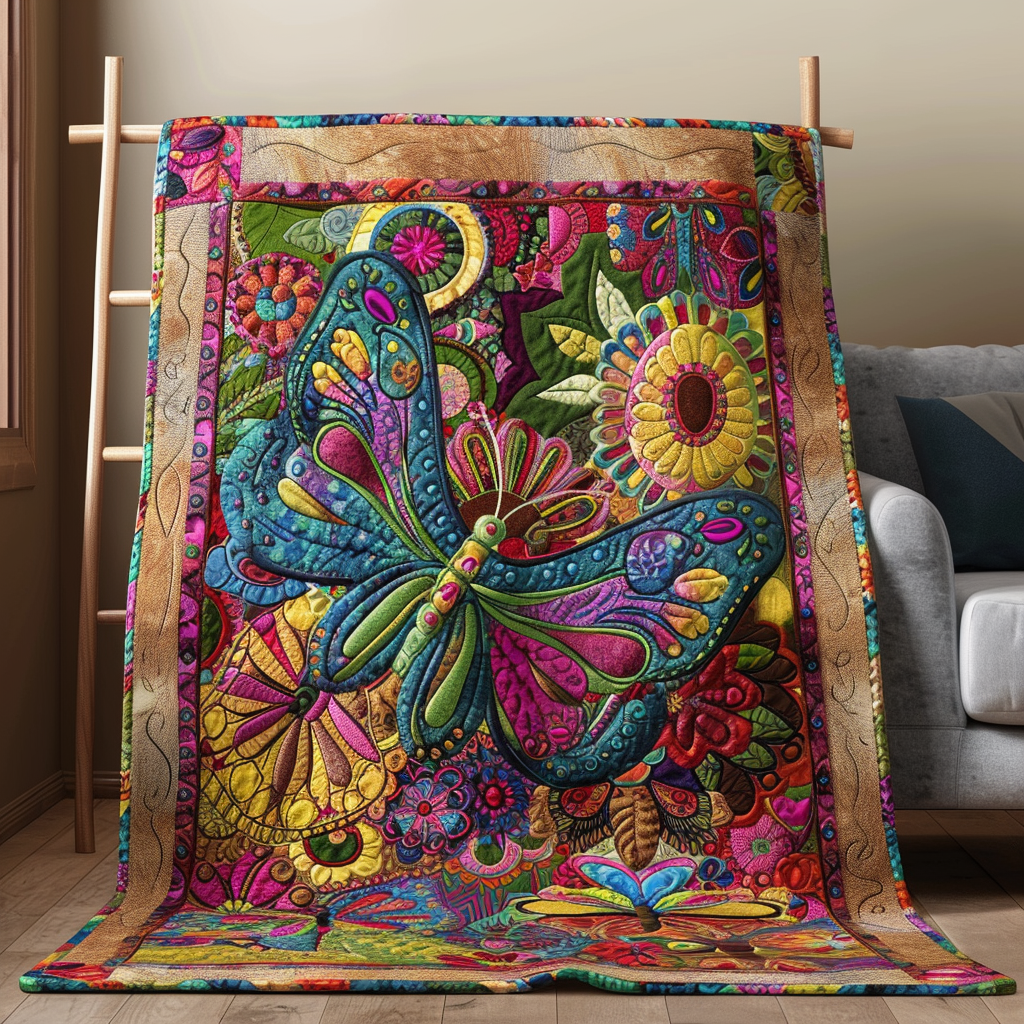 Colorful Mandala Butterfly Quilted Blanket Gift For Butterfly Lover