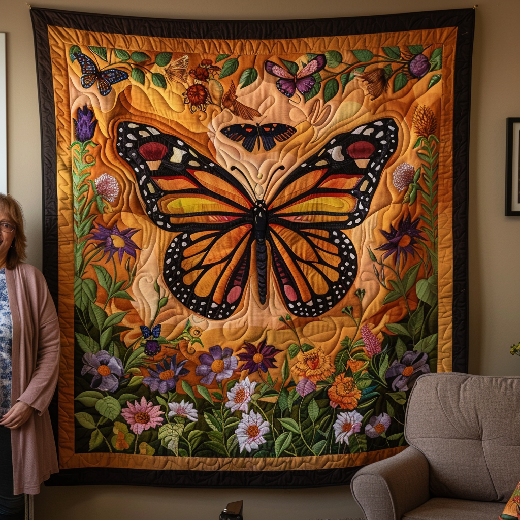 Colorful Monarch Butterflies Quilted Blanket Gift For Butterfly Lover