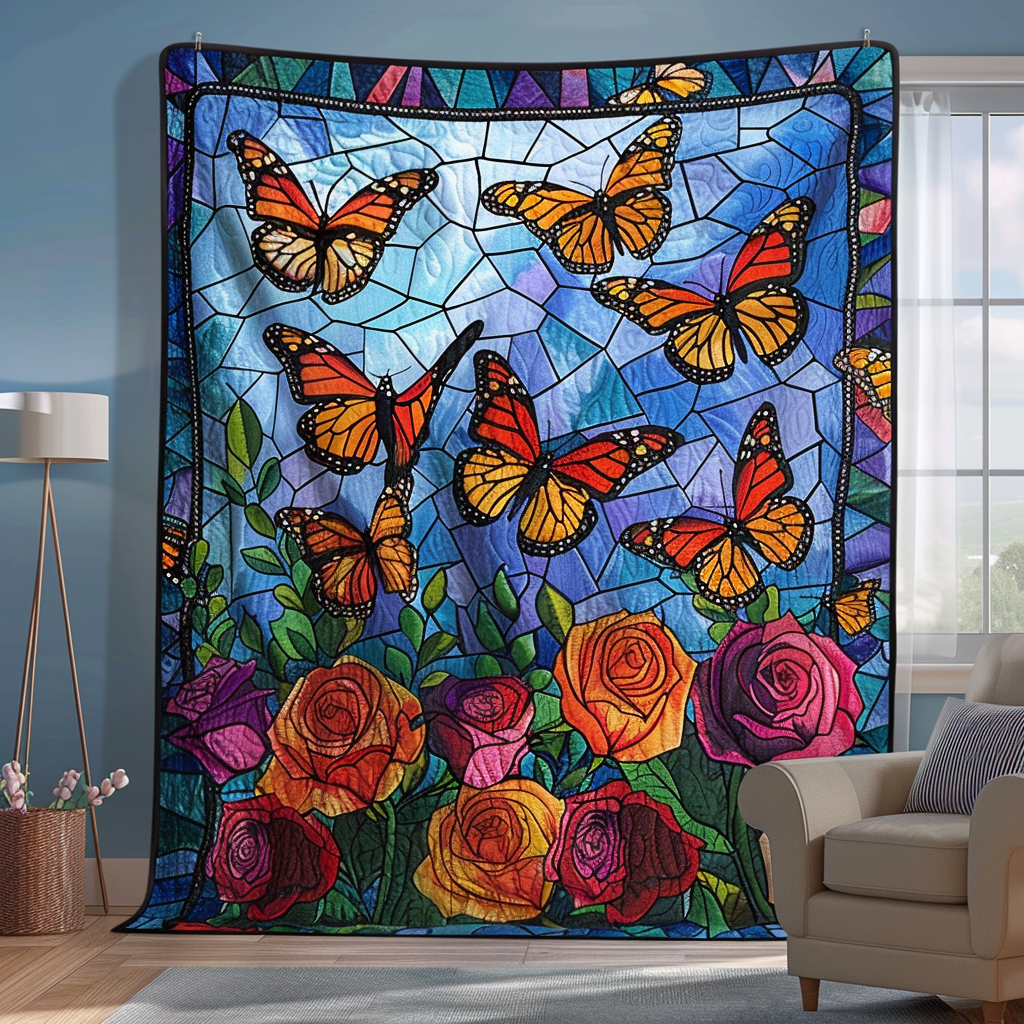 Colorful Monarch Butterflies Quilted Blanket Gift For Butterfly Lover