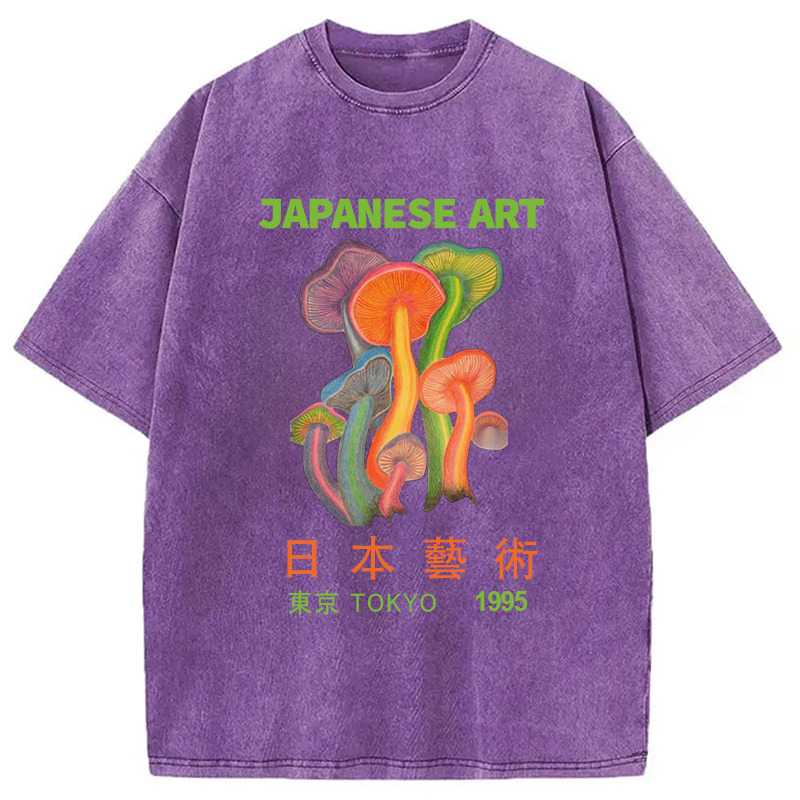 Colorful Mushrooms Japanese Art Washed T-Shirt Retro Humor Outfit Idea Gifts For Brother Colorful Mushrooms Japanese Art Washed T-Shirt Retro Humor Outfit Idea Gifts For Brother
