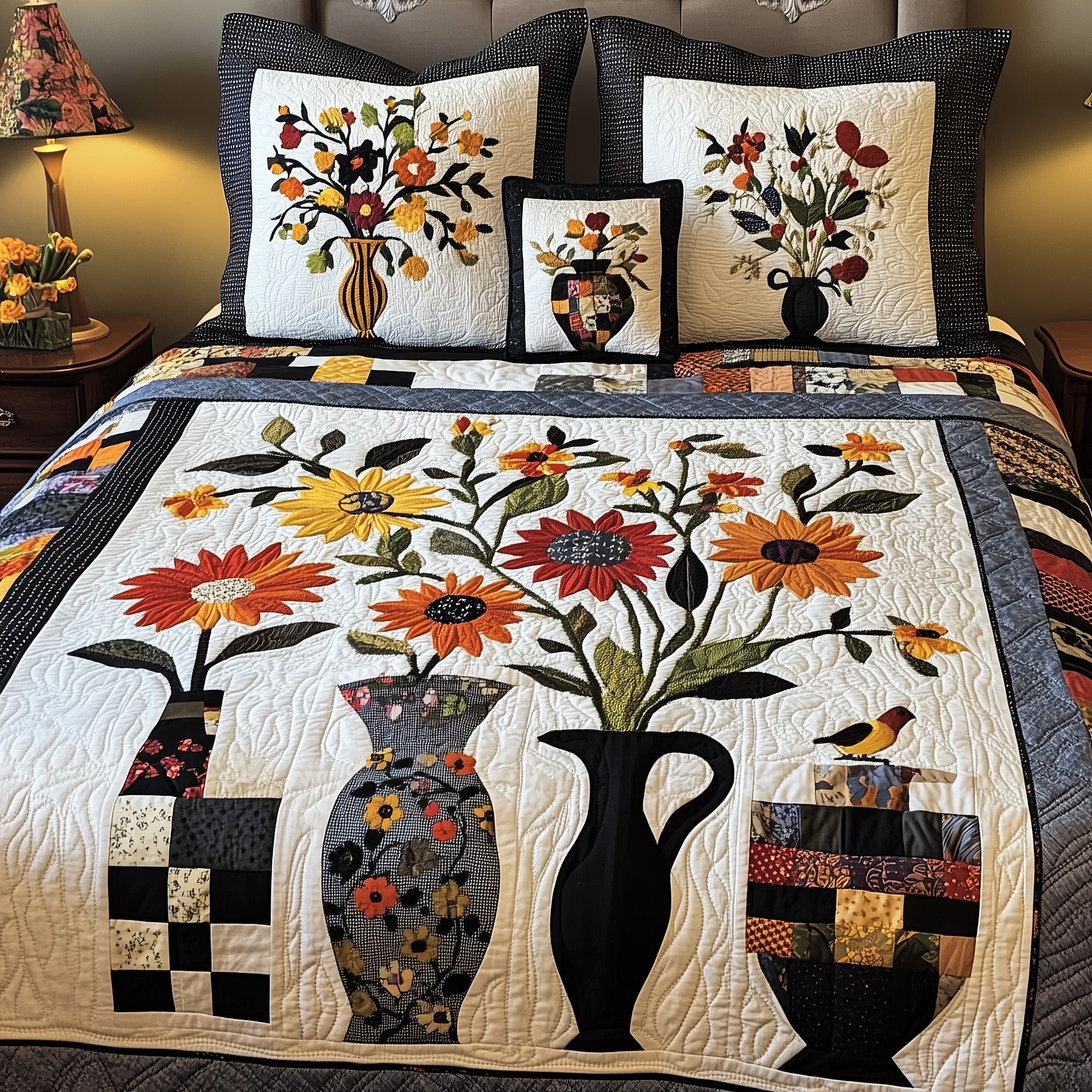 Colorful Nature Blooms Quilted Bedding Set Duvet Cover Bed Sheet Gifts For Grown Daughter