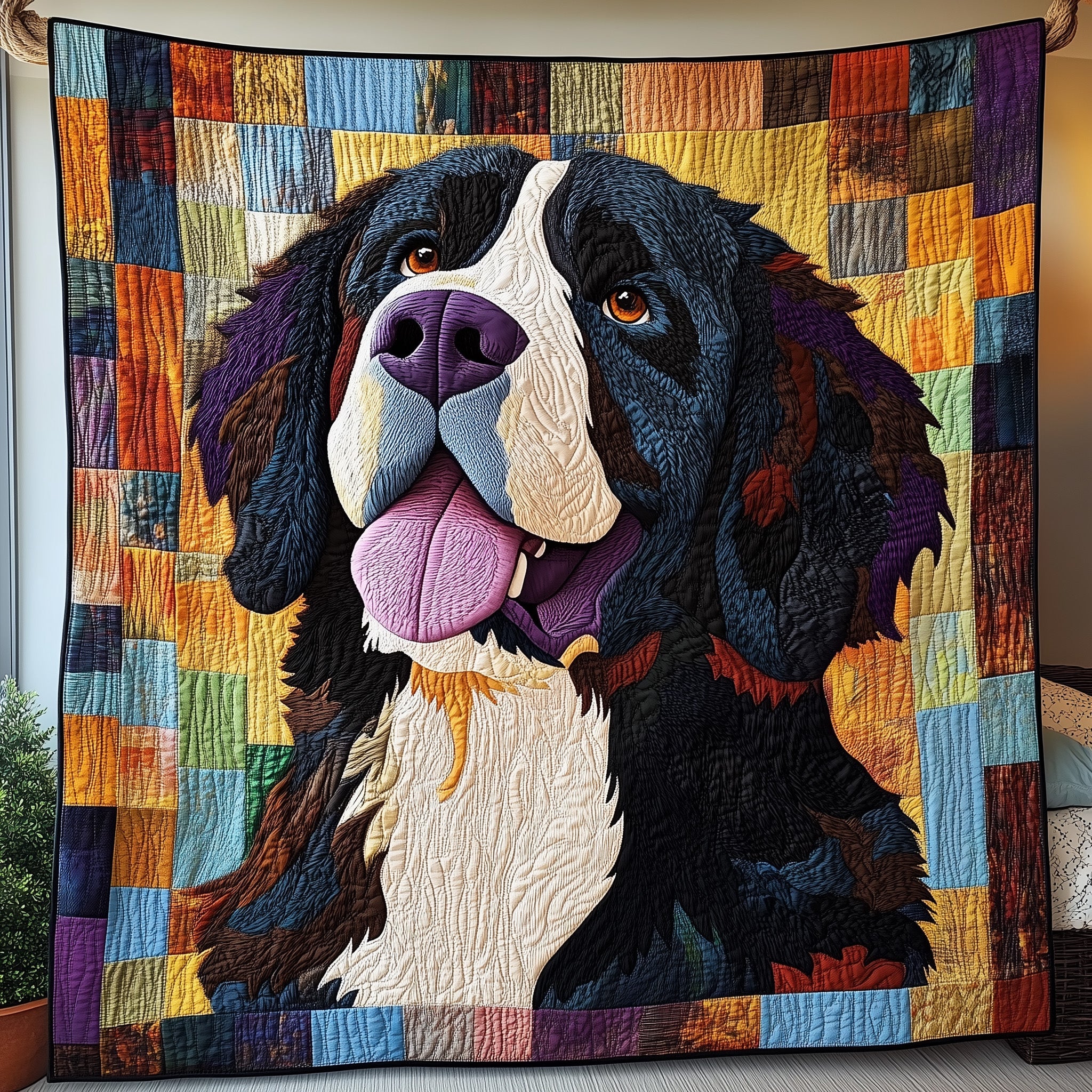 Colorful Newfoundland Dog Quilted Blanket Sofa Throw BlanketPerfect Gift For Dog Lovers