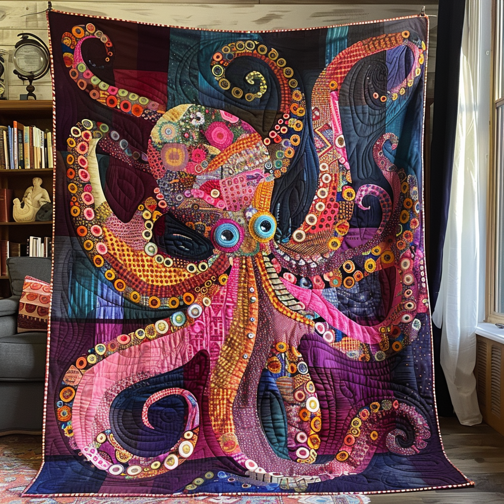 Colorful Octopus Charm Quilted Blanket Best Couch Throw Blanket Gifts For Octopus Lovers