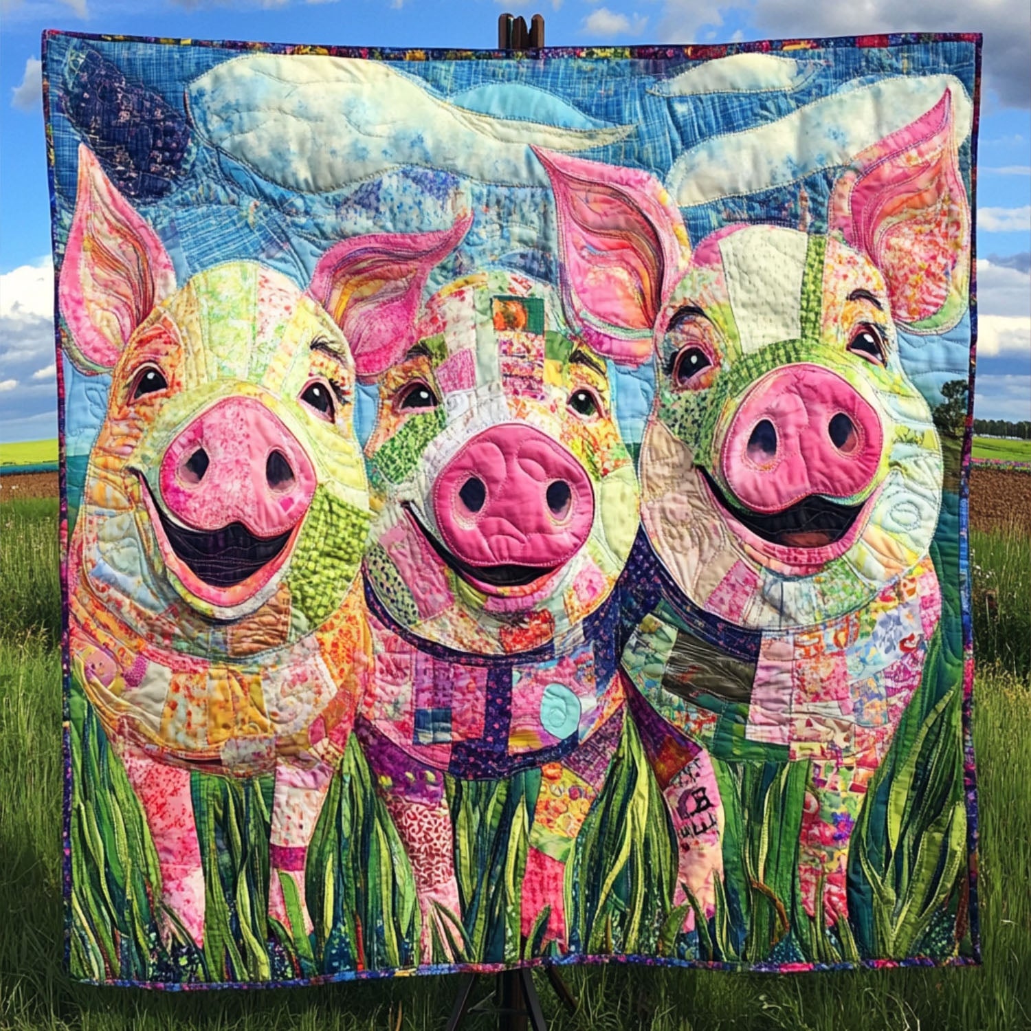 Colorful Oinkers Quilted Blanket Christmas Room Decor Unique Pig Gifts