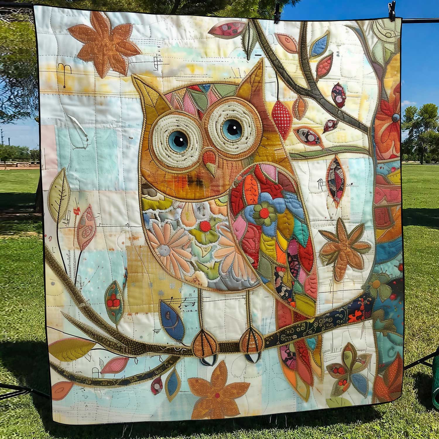 Colorful Owl Patchwork Quilted Blanket Gift For Owl Lover
