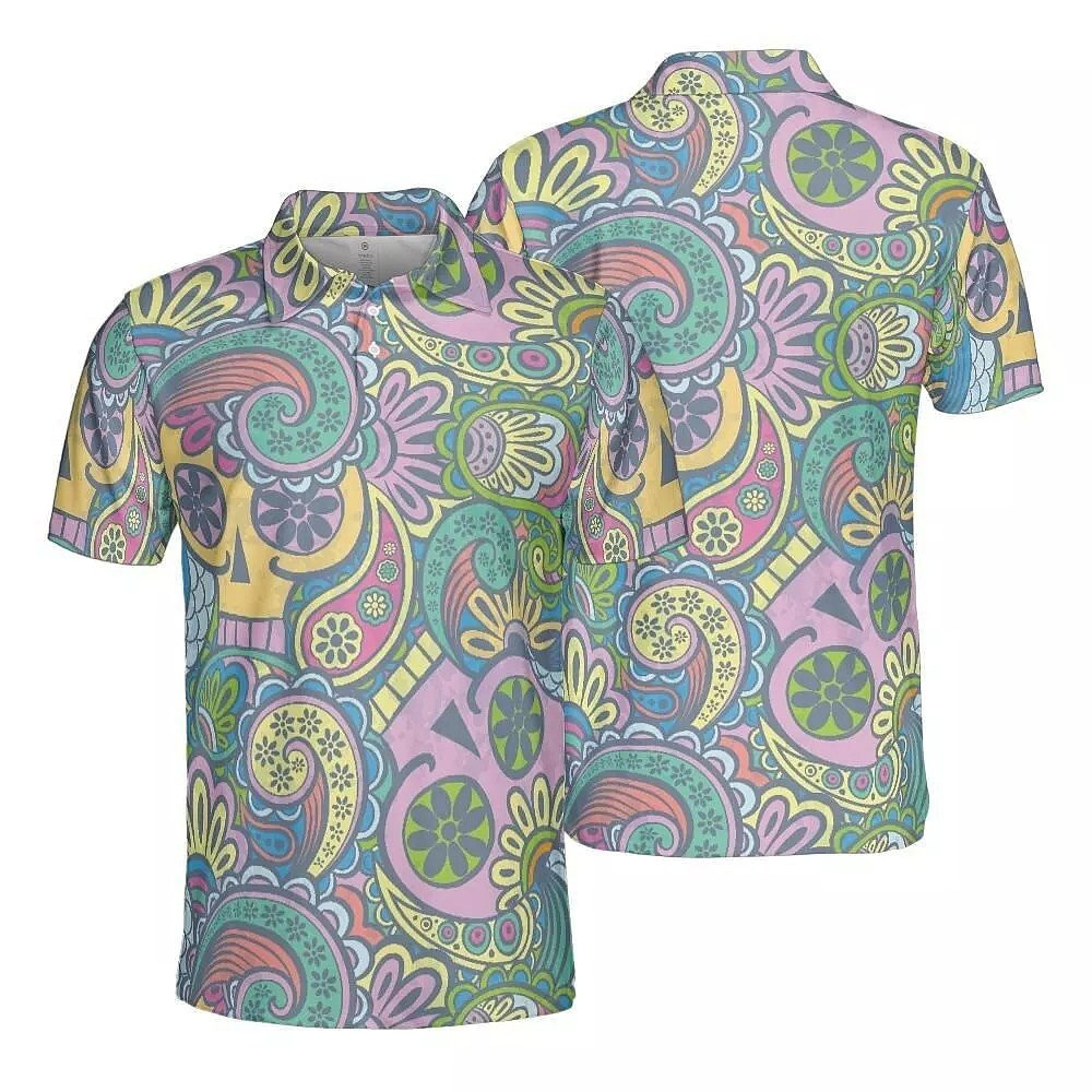 Colorful Paisley Skeletons Polo Shirt Birthday Gift For Husband