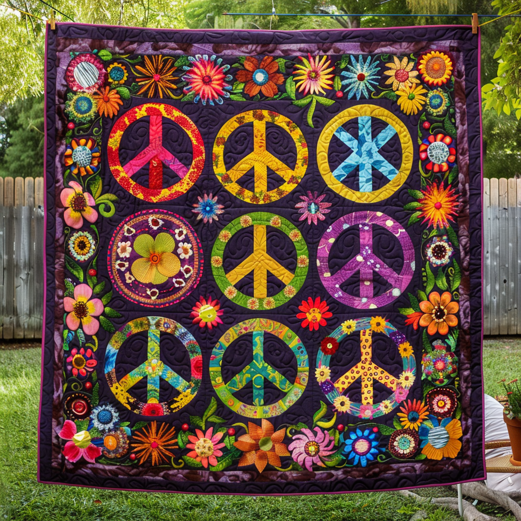 Colorful Peace Signs Quilted Blanket Cute Blankets For Bed