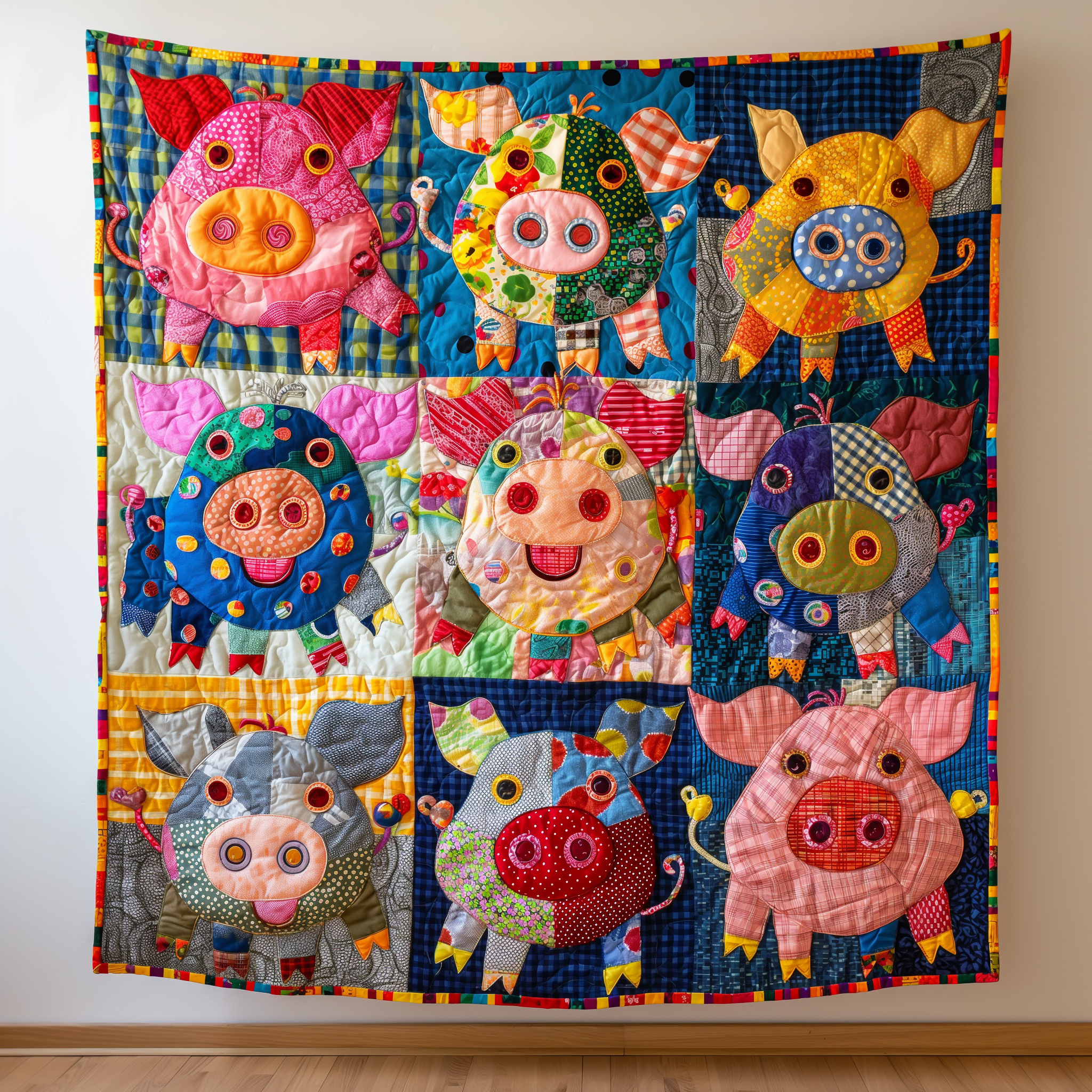 Colorful Pig Haven Quilted Blanket Cute Christmas Blankets