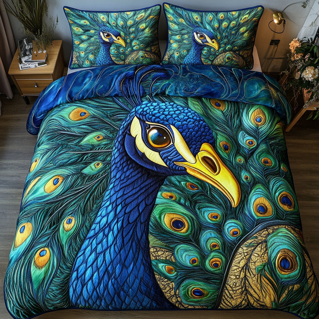 Colorful Plumes Quilted Bedding Set Soft and Cozy Bedding Set for Comfortable Sleep