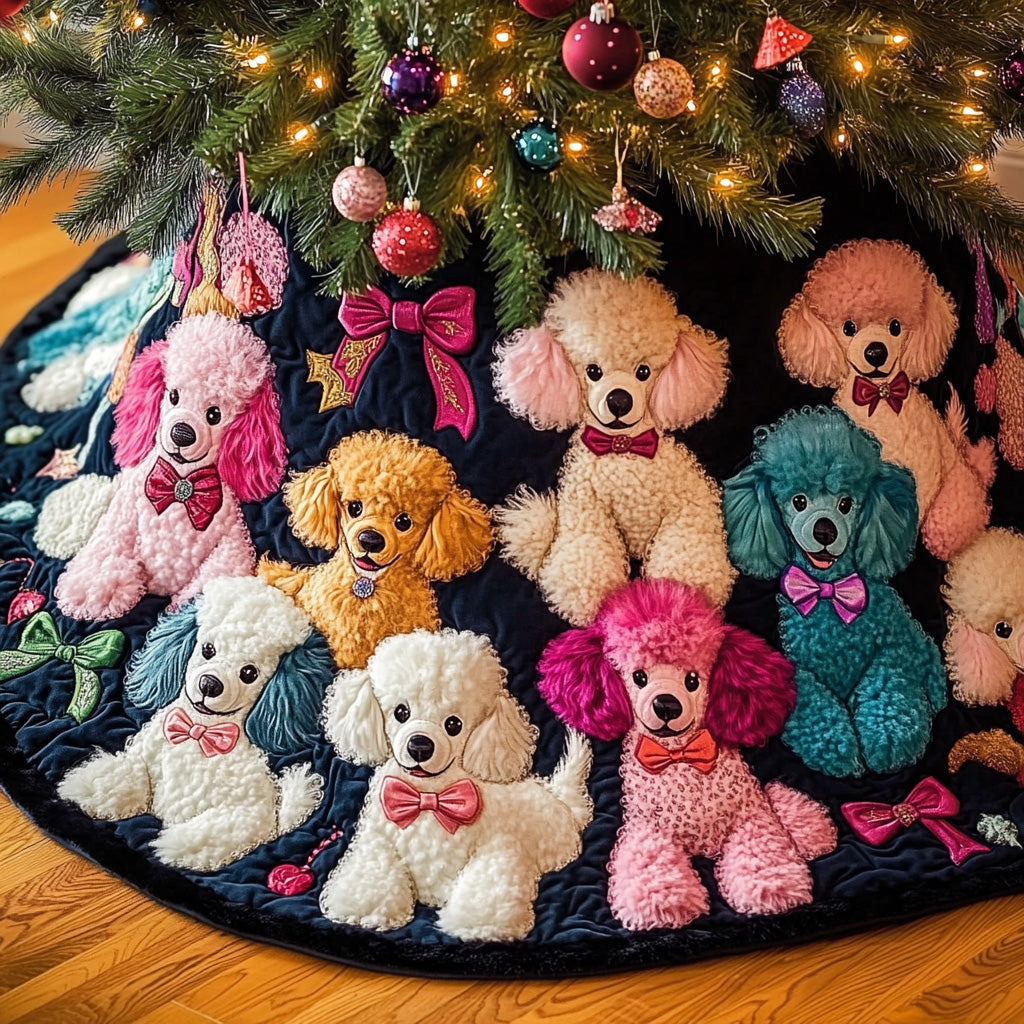 Colorful Poodle Quilted Tree Skirt Beautiful Christmas Home Merch