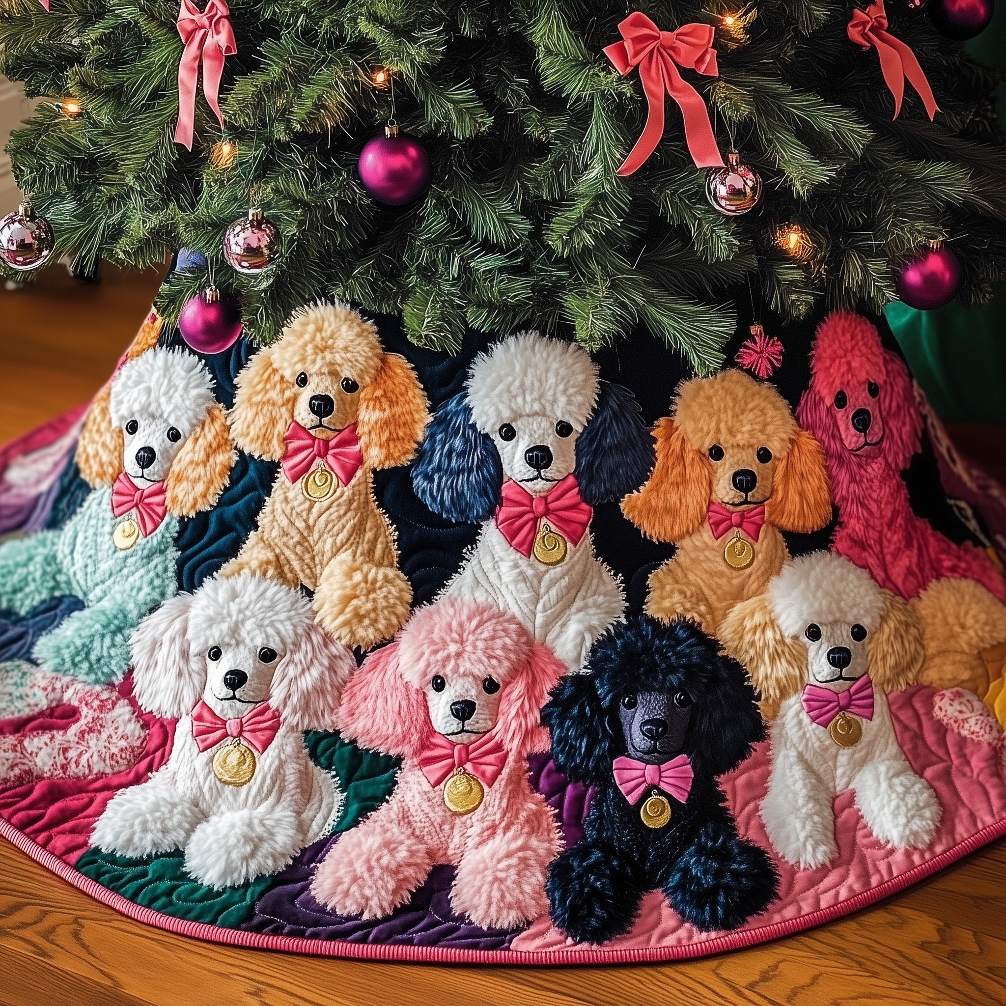 Colorful Poodle Quilted Tree Skirt Unique Gift Merch For Friends