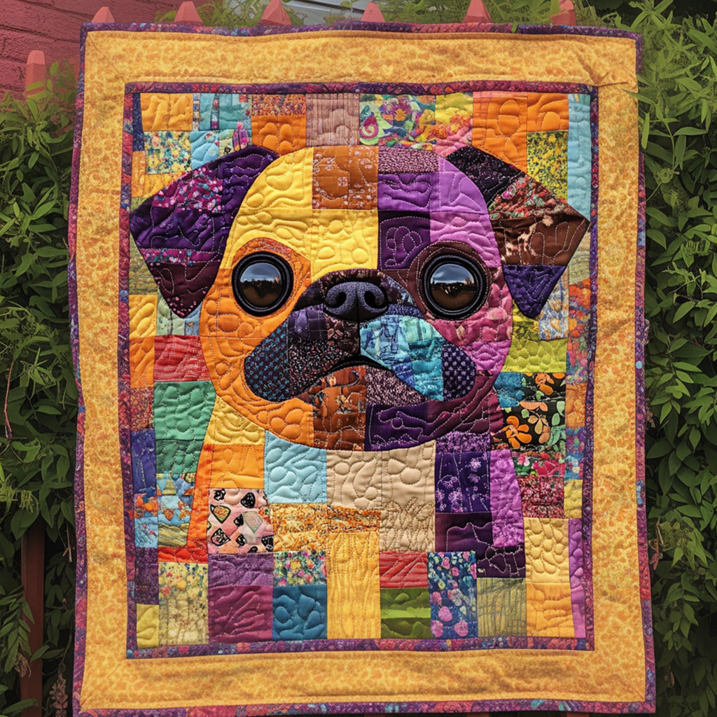 Colorful Pug Love Quilted Blanket Gift For Animal Lover