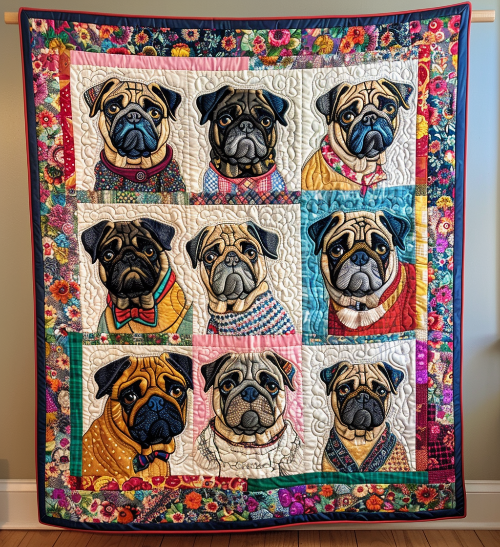 Colorful Pugs Quilted Blanket Dog Gift Ideas For Dog Owners