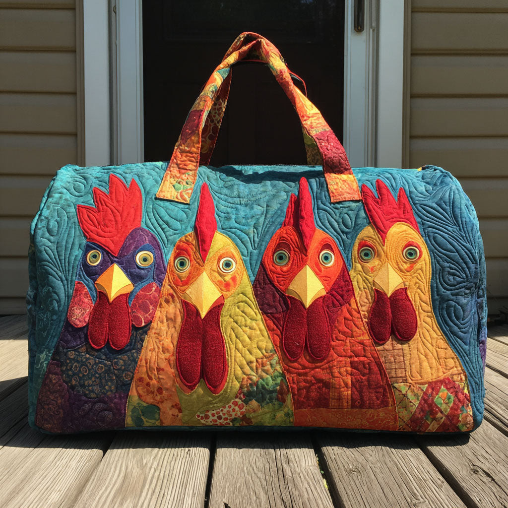 Colorful Rooster Quilted Duffle Bag Farm Travel Gear Best Gift For Chicken Lovers
