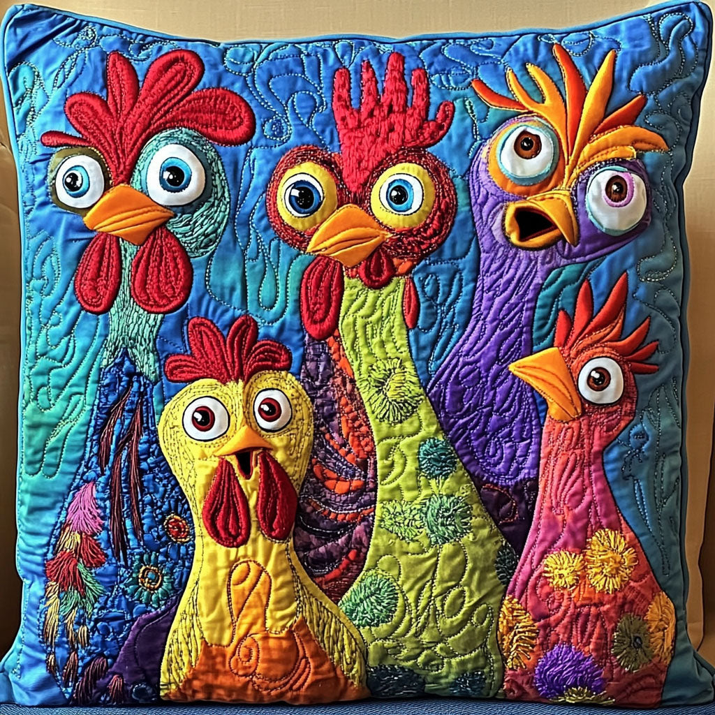 Colorful Roosters Quilted Pillow Case Best Cool Pillow Cases Gifts With Chickens On Them