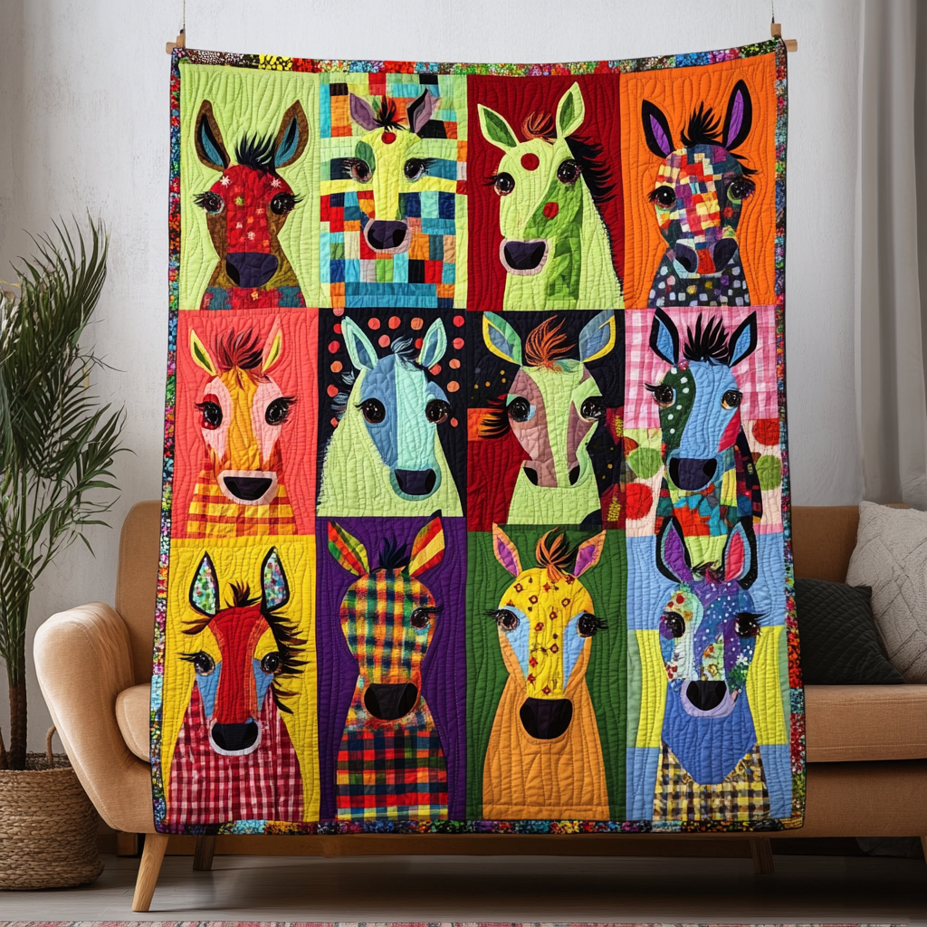 Colorful Rustic Donkey Quilted Blanket Gifts For Donkey Lovers