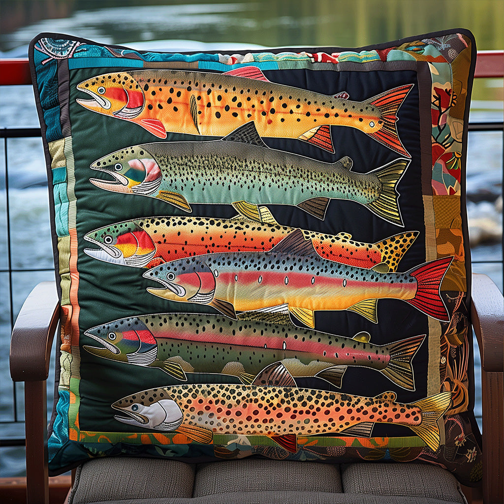 Colorful Salmon River Gems Quilted Pillow Case Animal Home Decor Fish Lover Gifts
