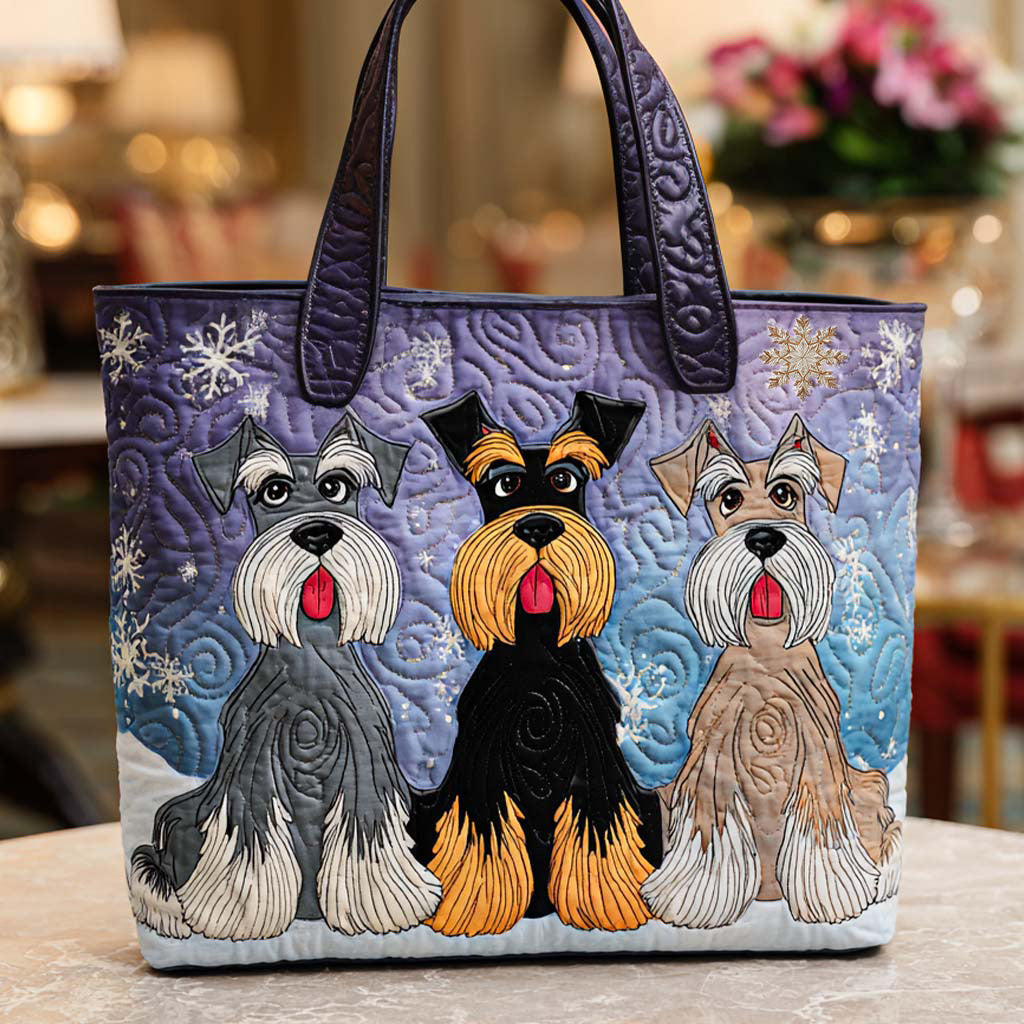 Colorful Schnauzer Friends Quilted Tote Bag Cute Puppy Owner Gifts