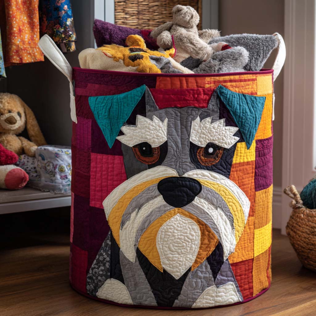 Colorful Schnauzer Quilted Laundry Basket Holiday Gift For Laundry Lovers