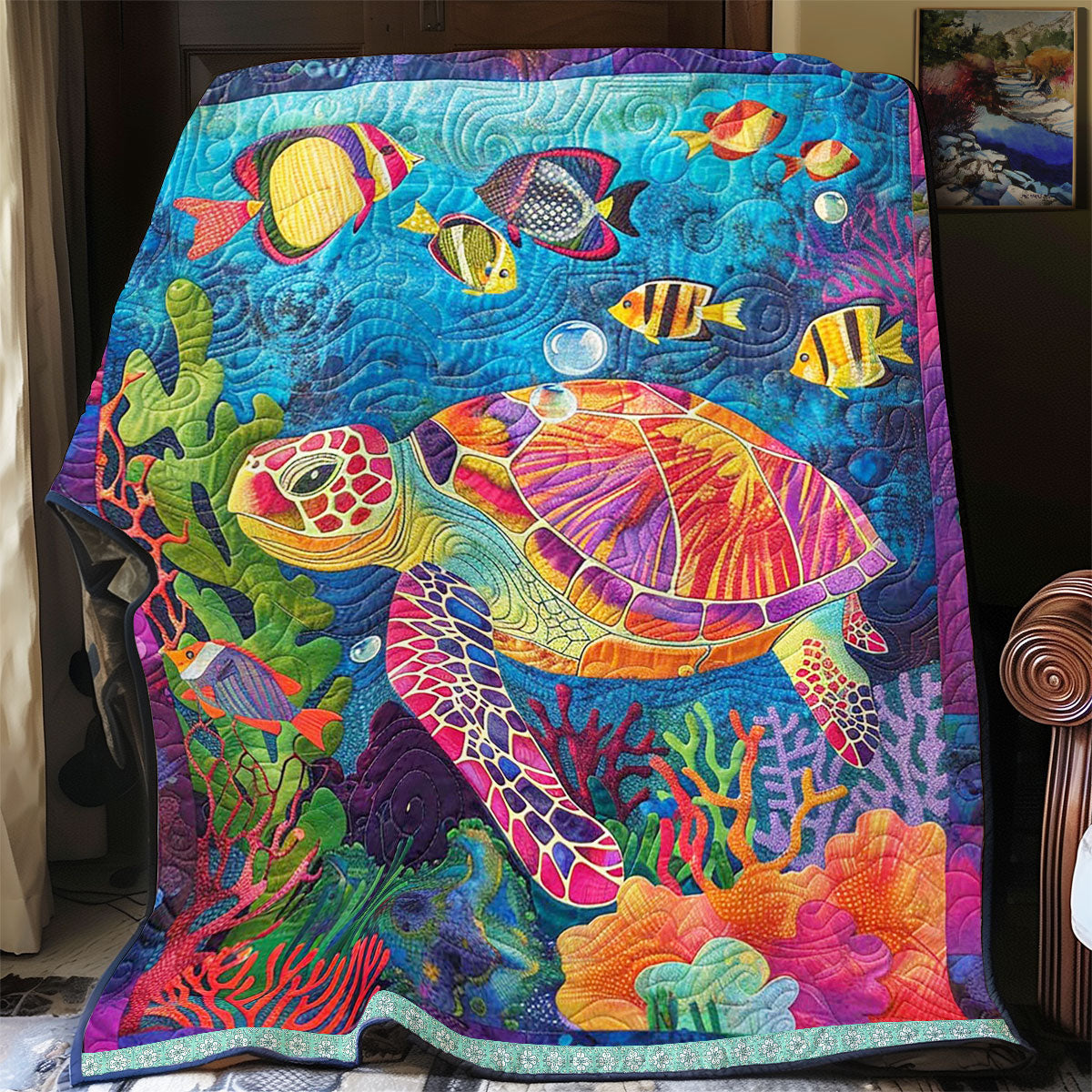 Colorful Sea Turtle Quilt Blanket Christmas Throws Christmas Presents For Sea Turtle Lovers