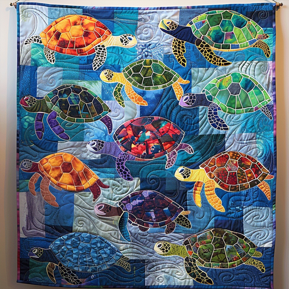 Colorful Sea Turtles Tidepool Quilted Blanket Ocean Life Art Cozy Throw Best Gift For Turtle Lovers