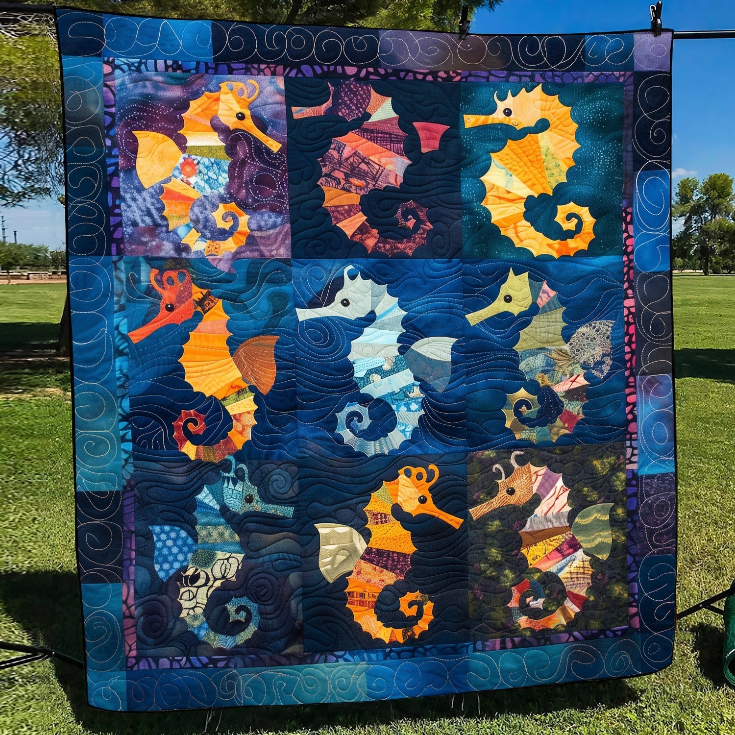 Colorful Seahorses Quilted Blanket Christmas Plush Blanket