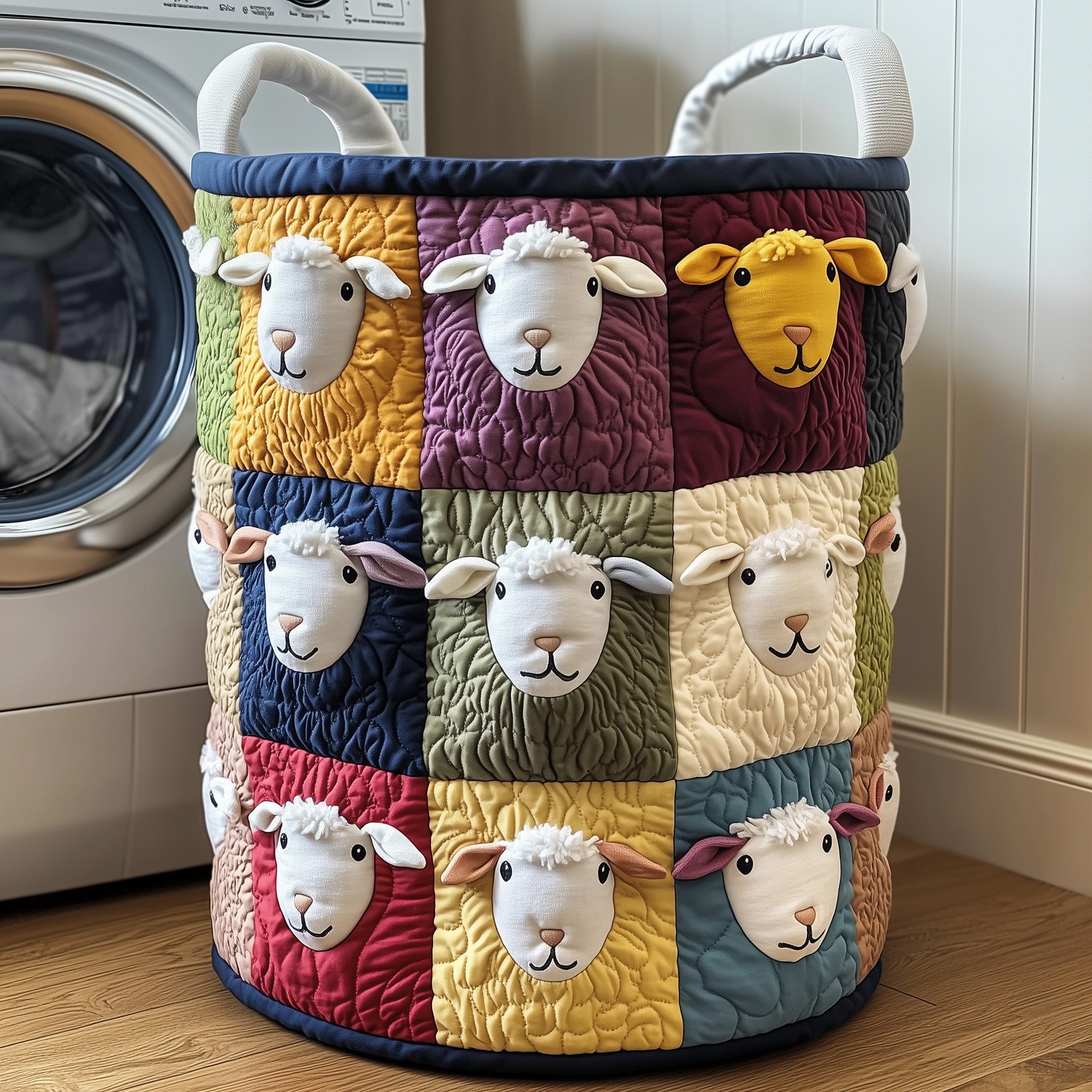 Colorful Sheep Quilted Laundry Basket Gifts For Sheep Farmers