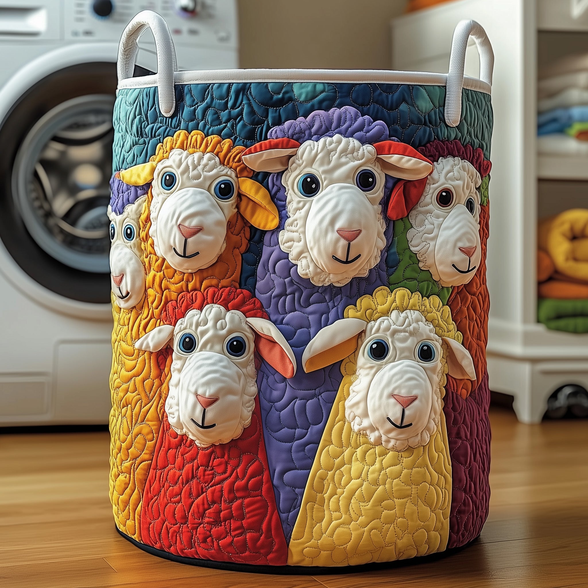 Colorful Sheep Quilted Laundry Basket Spring Merch Pick