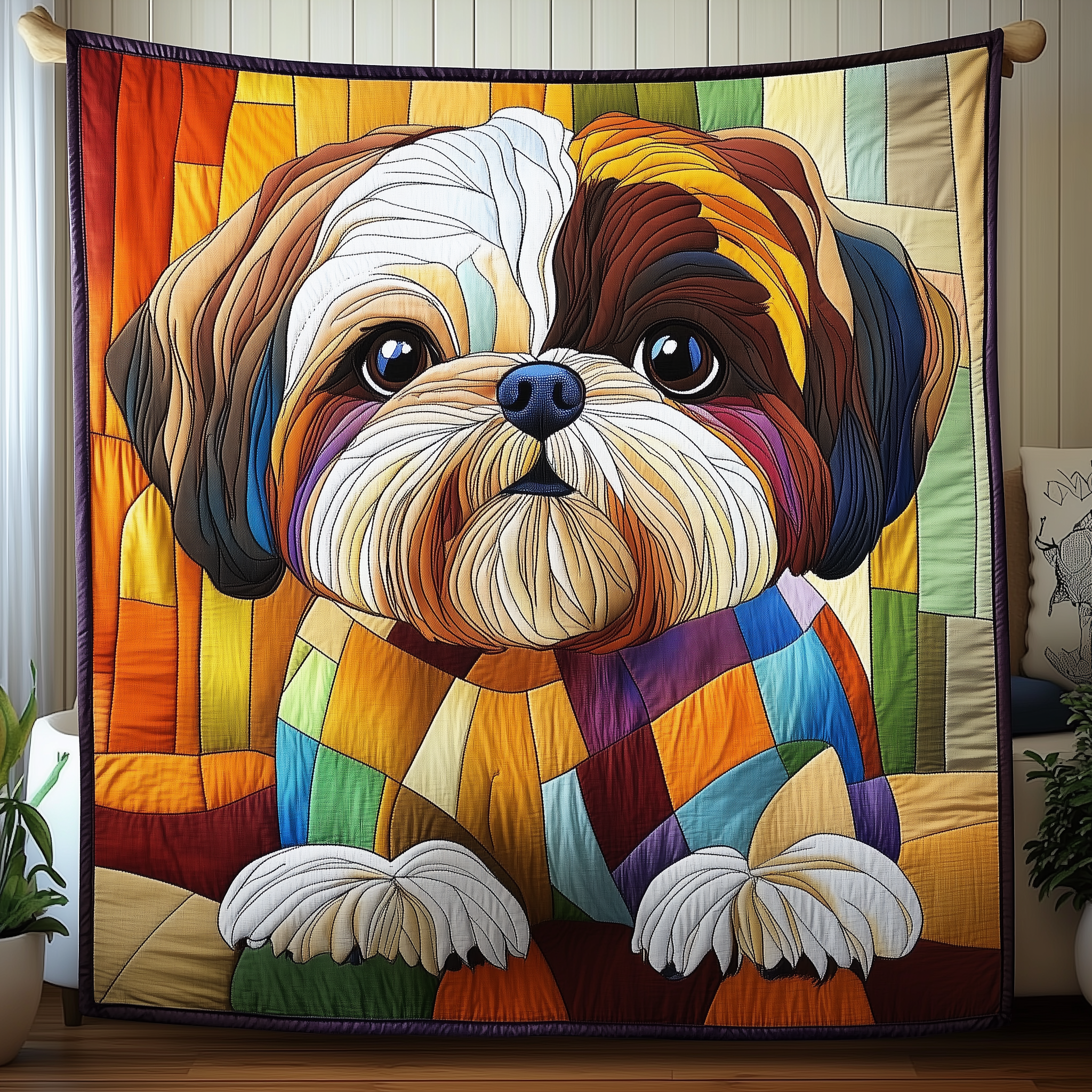Colorful Shih Tzu Quilted Blanket Christmas Throw Blanket Christmas Presents For Mom