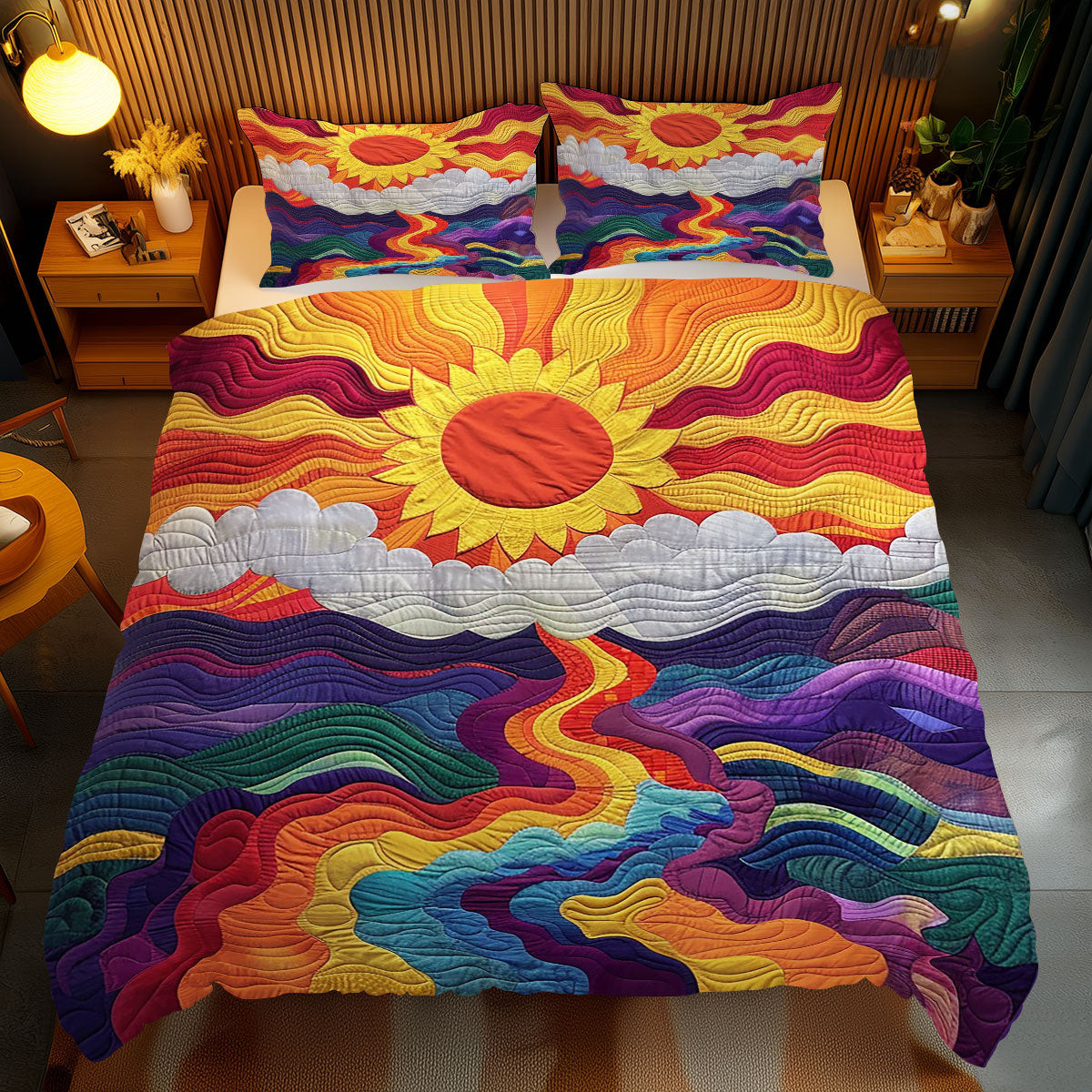 Colorful Sky Holiday Xmas Quilted Bedding Set Best Christmas Gifts For Mom