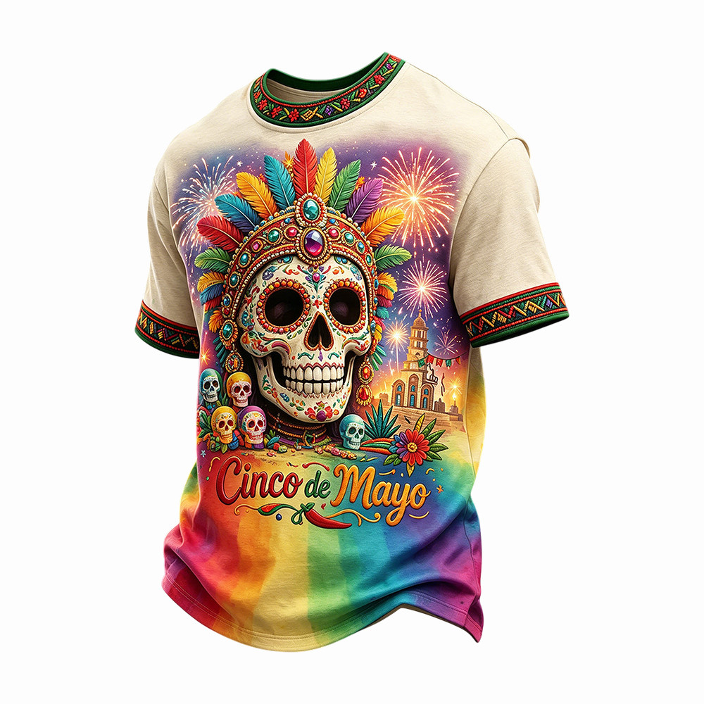 Colorful Sugar Skull Cinco de Mayo Art Shirt Mexican Festival Apparel Mexican Gift Items