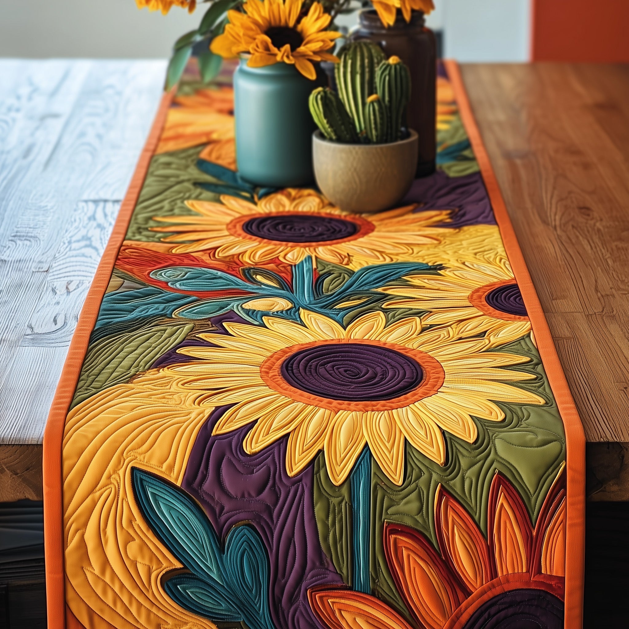 Colorful Sunflower Quilted Table Runner Xmas Table Runner for Family Gatherings