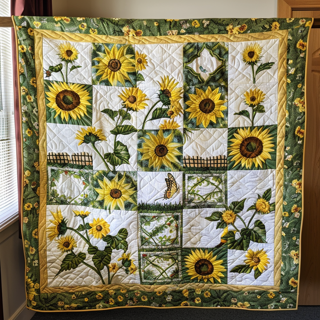 Colorful Sunflowers Quilted Blanket Sunflower Gifts For Women