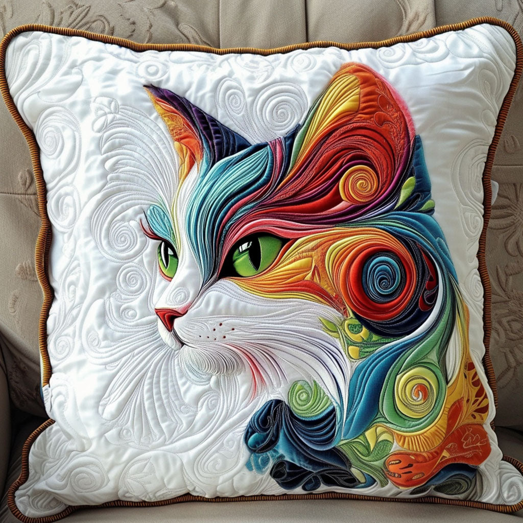 Colorful Swirls Quilted Pillow Case Nice Pillow Covers Cat Lovers Owners Presents