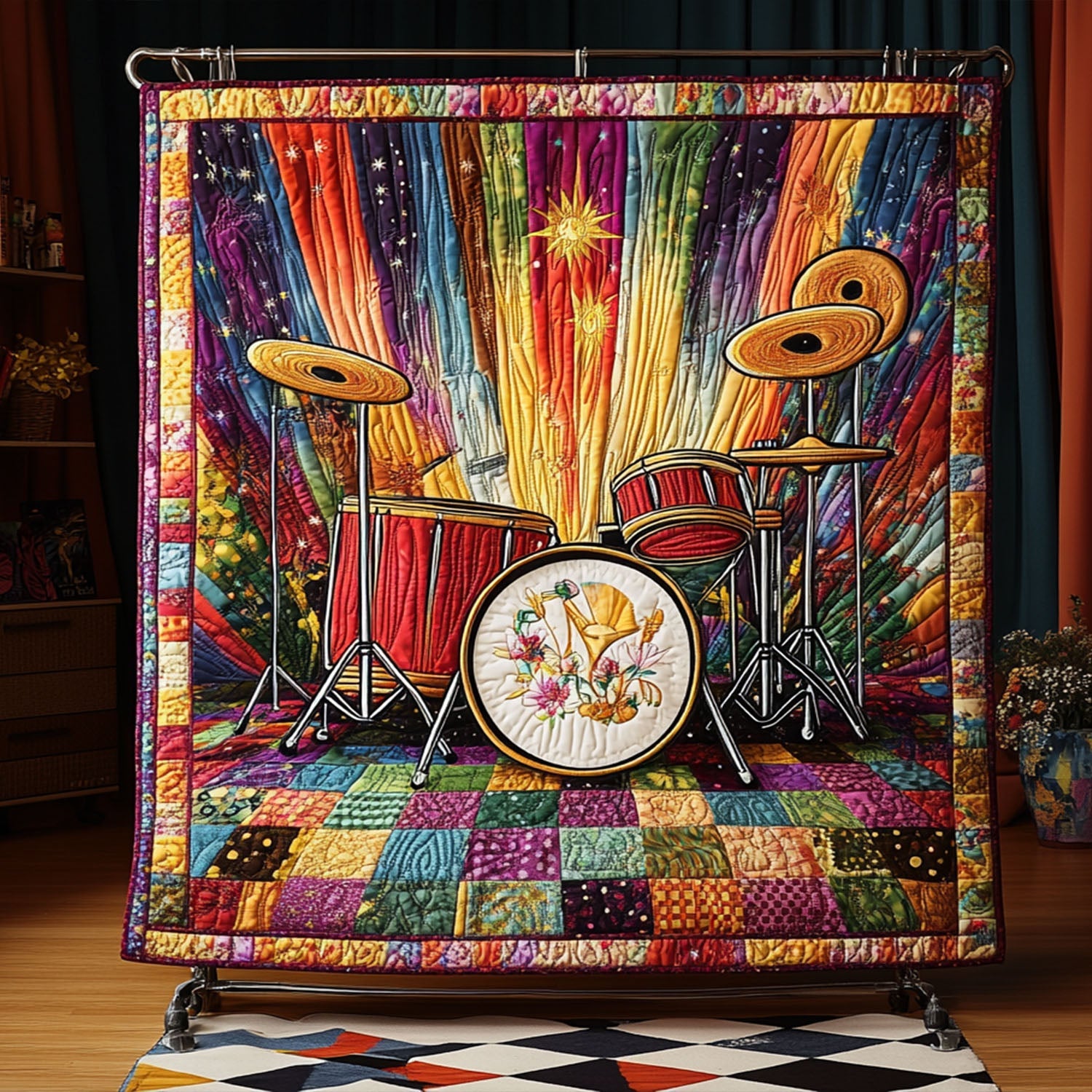 Colorful Symphony Quilted Blanket Sofa Couch Throw Blanket Best Christmas Gifts For Drummers