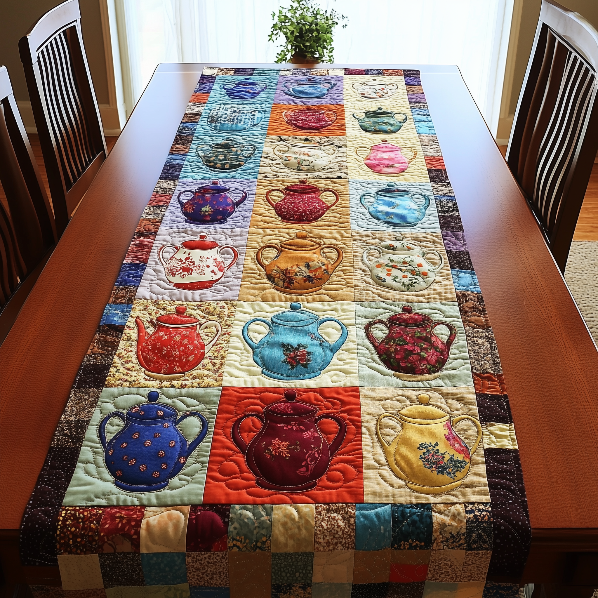 Colorful Teapots Quilted Table Runner Cute Modern Table Runner Items Christmas Gifts For Tea Lovers