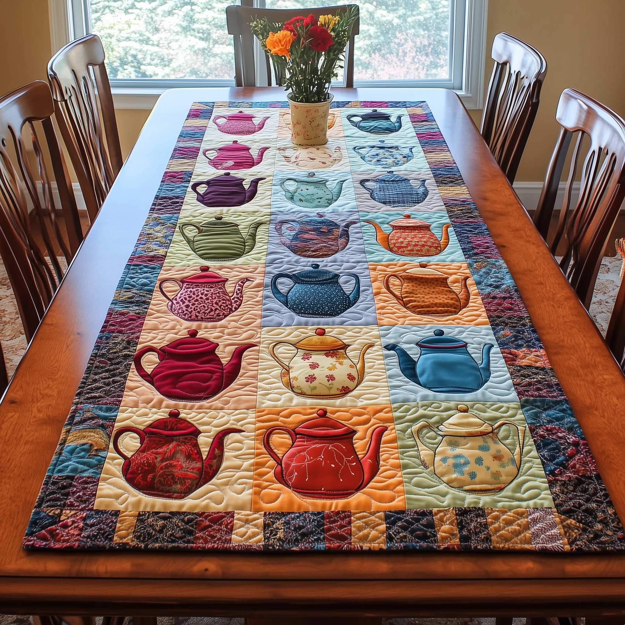 Colorful Teapots Quilted Table Runner Cute Modern Table Runner Items Christmas Gifts For Tea Lovers