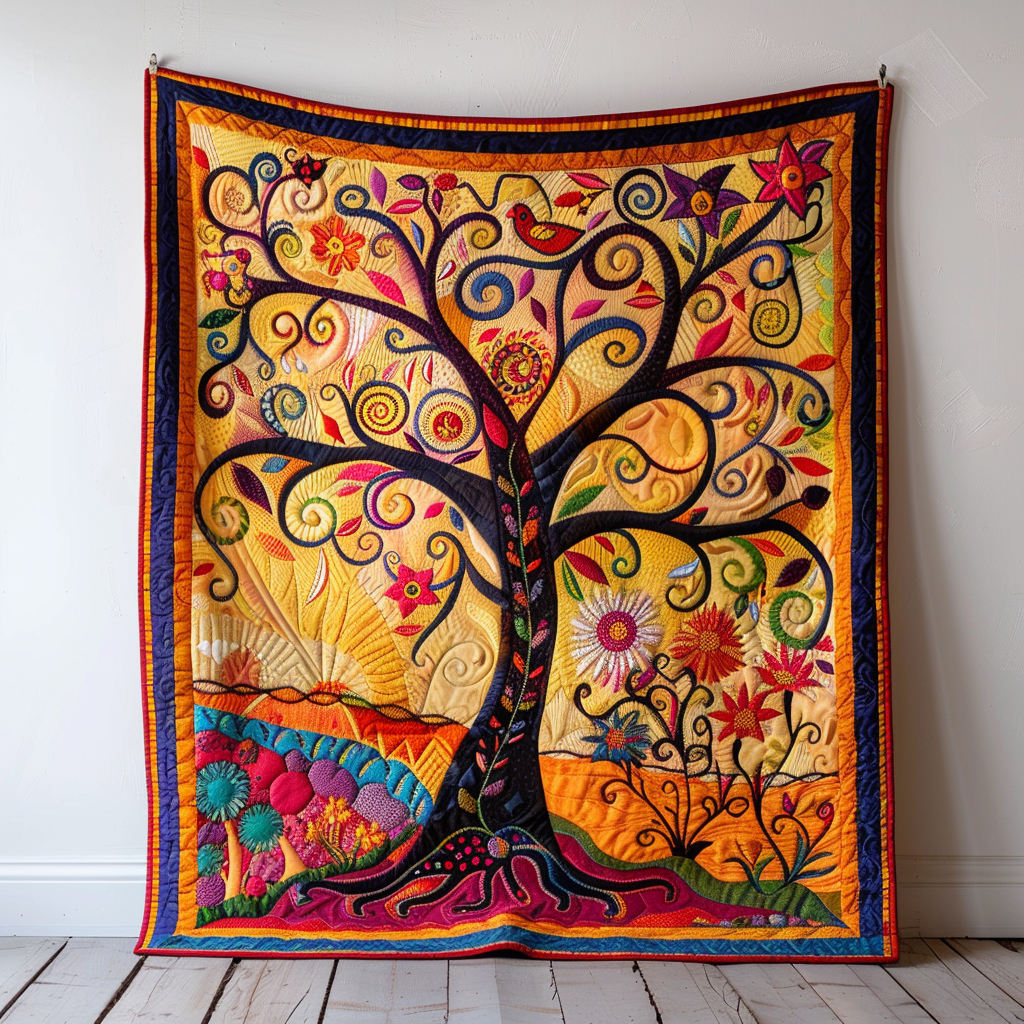 Colorful Tree of Life Art Quilted Blanket Tree Of Life Memorial Gift