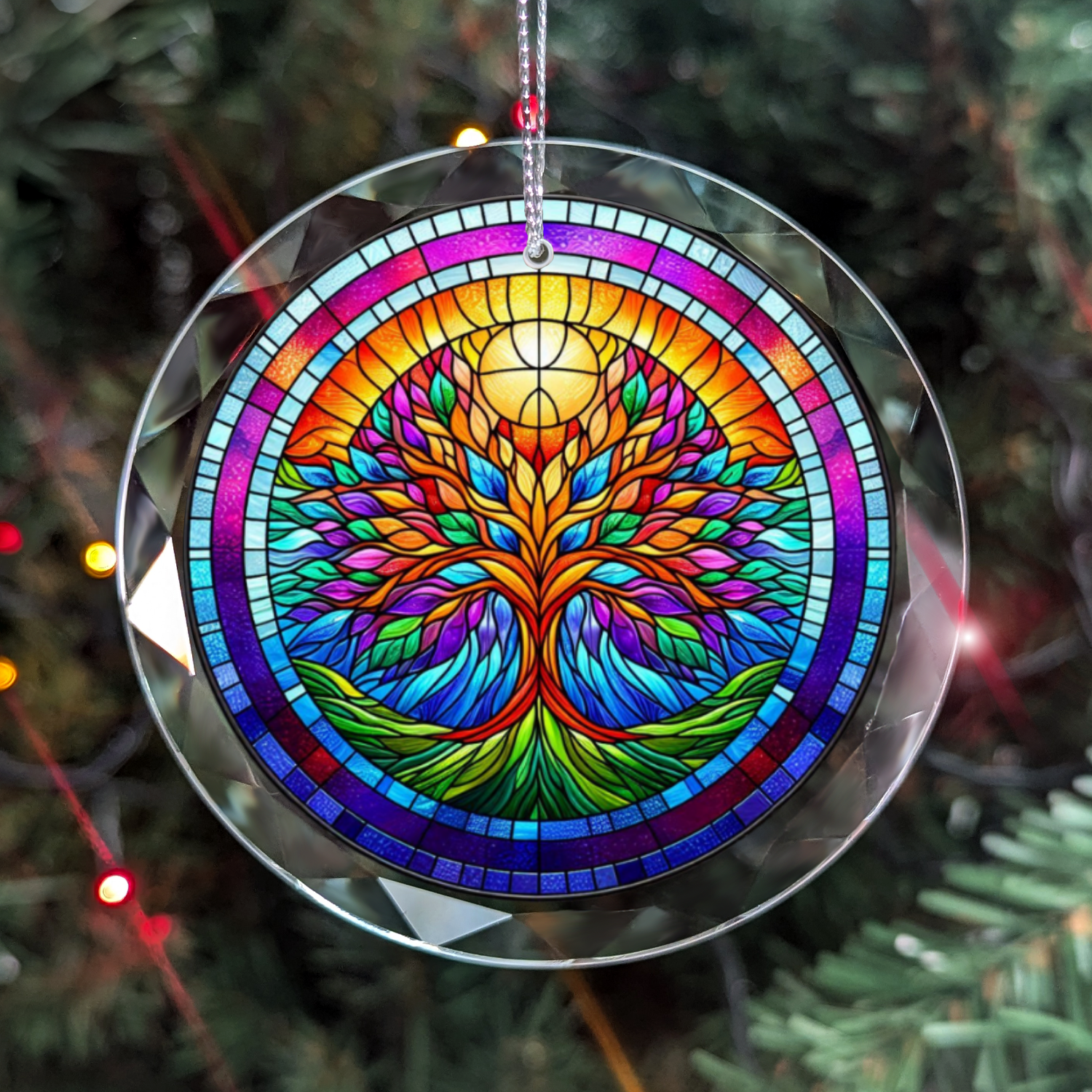 Colorful Tree Of Life Stained Style Glass Ornament Best Present For Friends