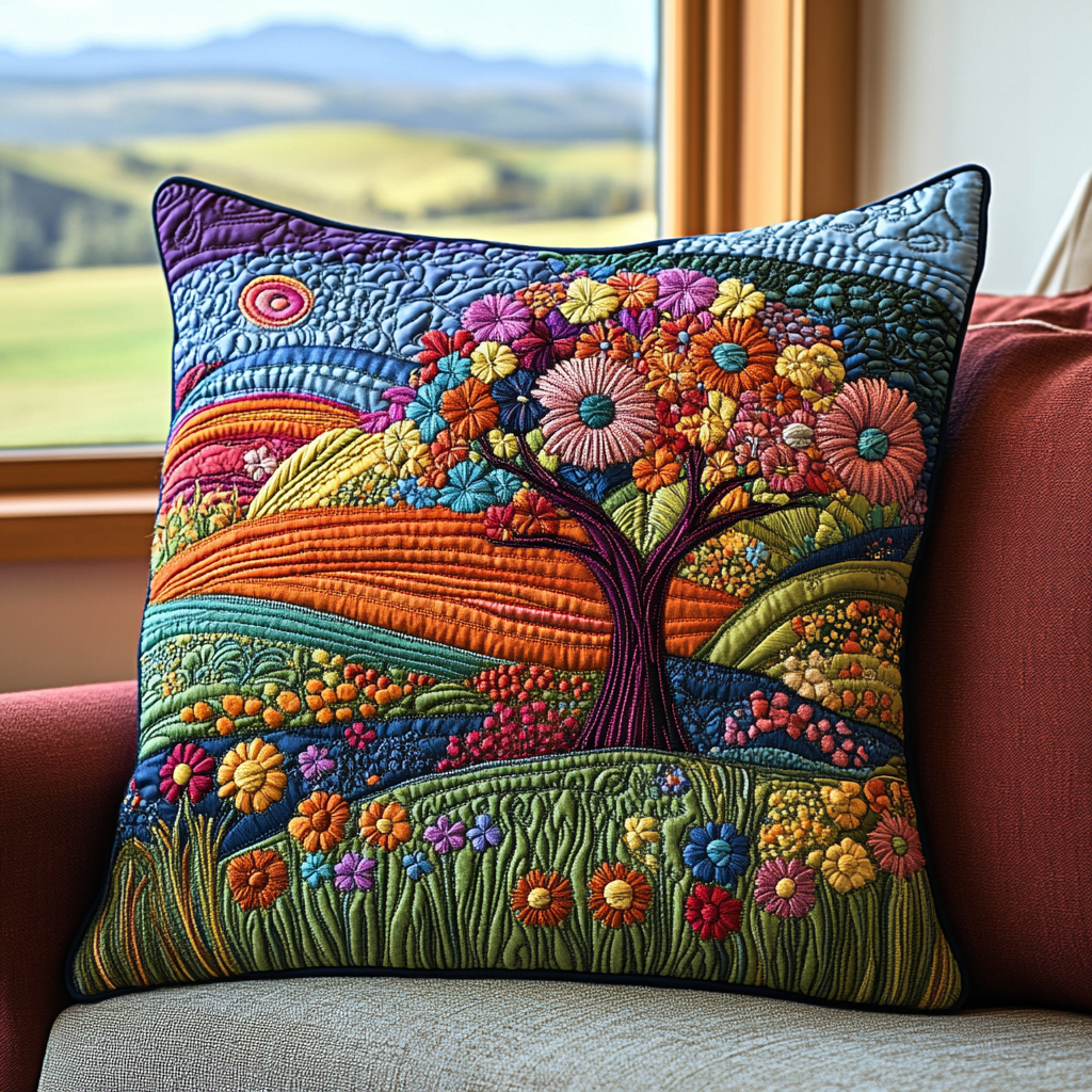 Colorful Tree Serenity Quilted Pillow Case Best Throw Pillow Covers Presents For Flower Lovers