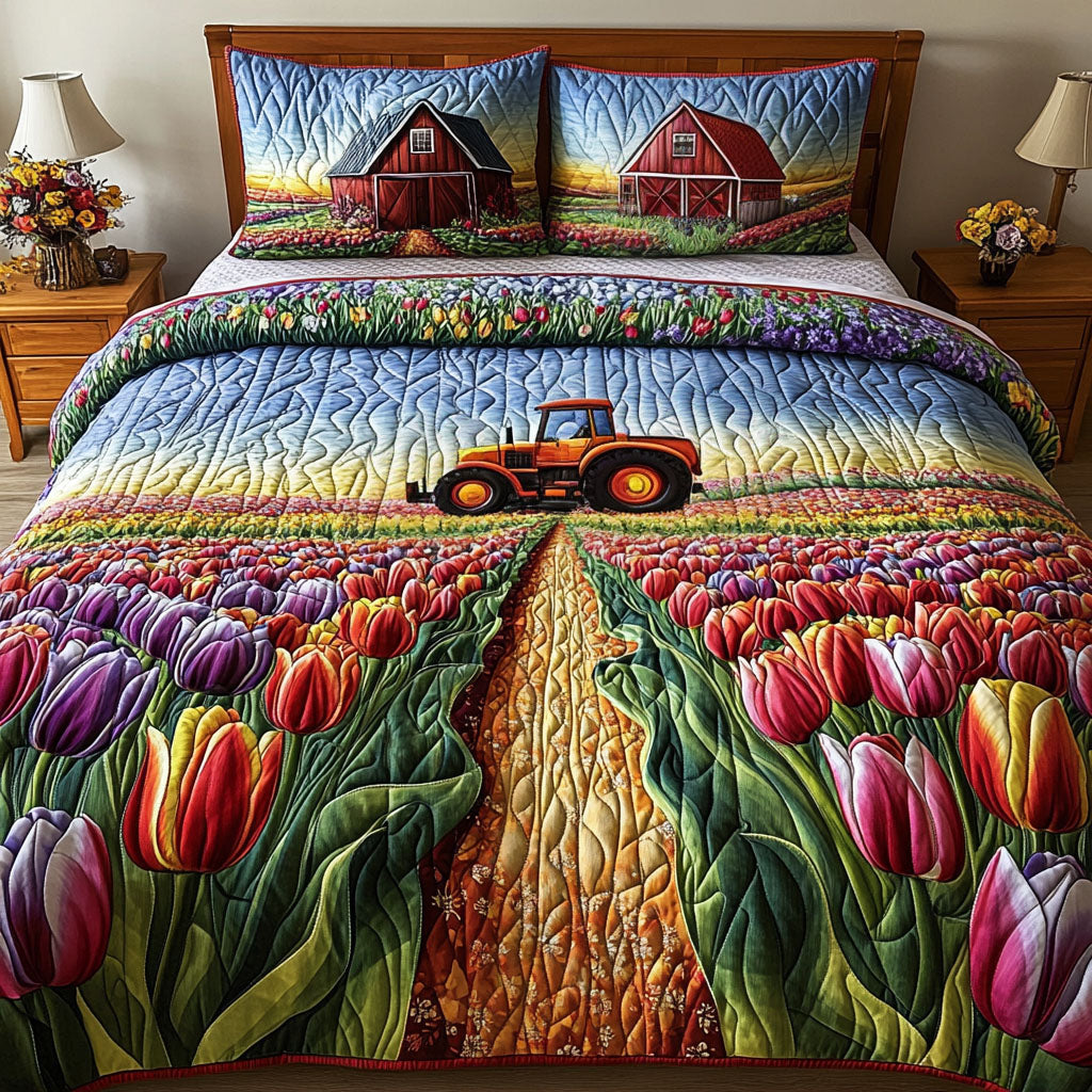 Colorful Tulip Fields Quilted Bedding Set Luxury Bed Sheet Gift Set for Ultimate Comfort
