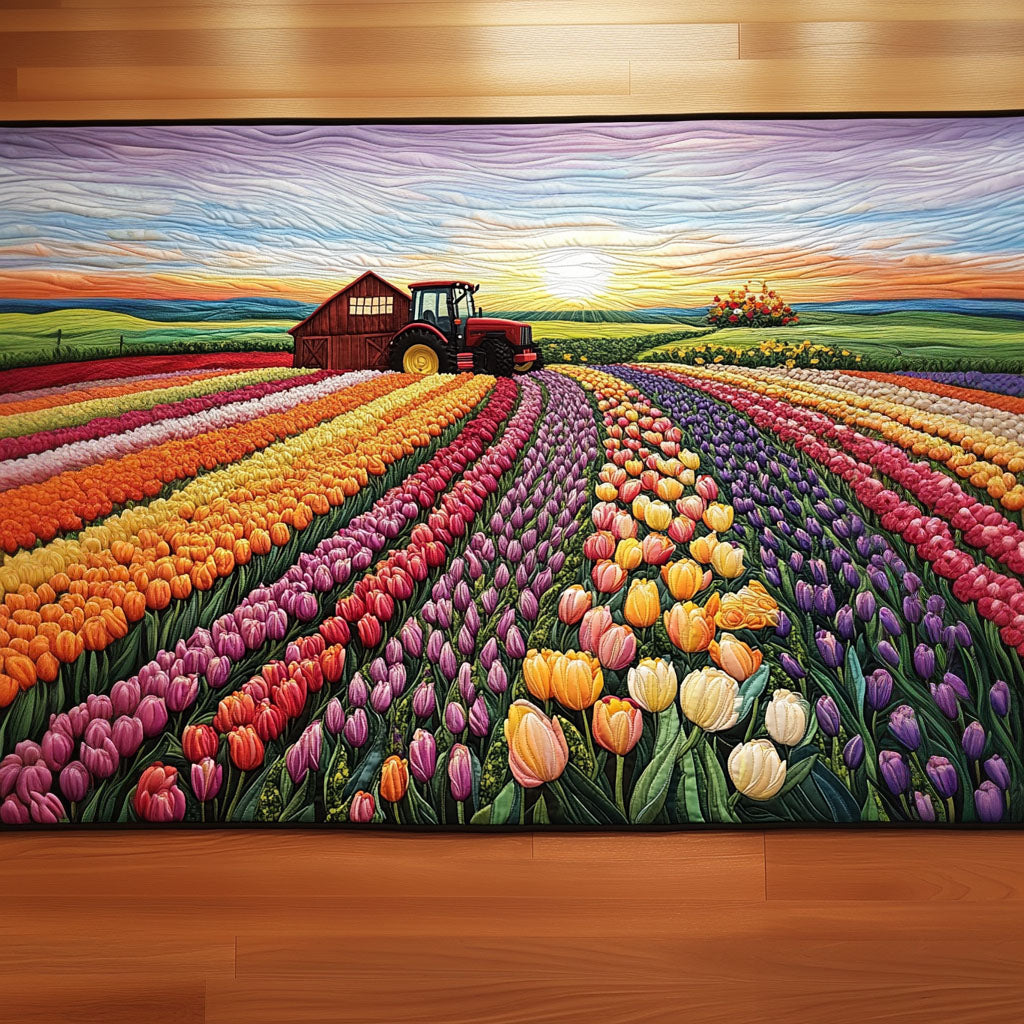 Colorful Tulip Rows Quilted Table Runner Dining Room Decor Ideas Best Tulip Gifts Items